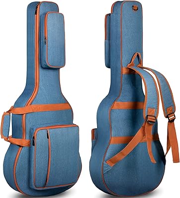 CAHAYA Borsa Chitarra di Denim Traspirante Imbottita 8mm Custodia per Chitarra Acustica e Classica con 3 Tasche Portaoggetti e Cintura Adesiva per Manico Modello CY0254