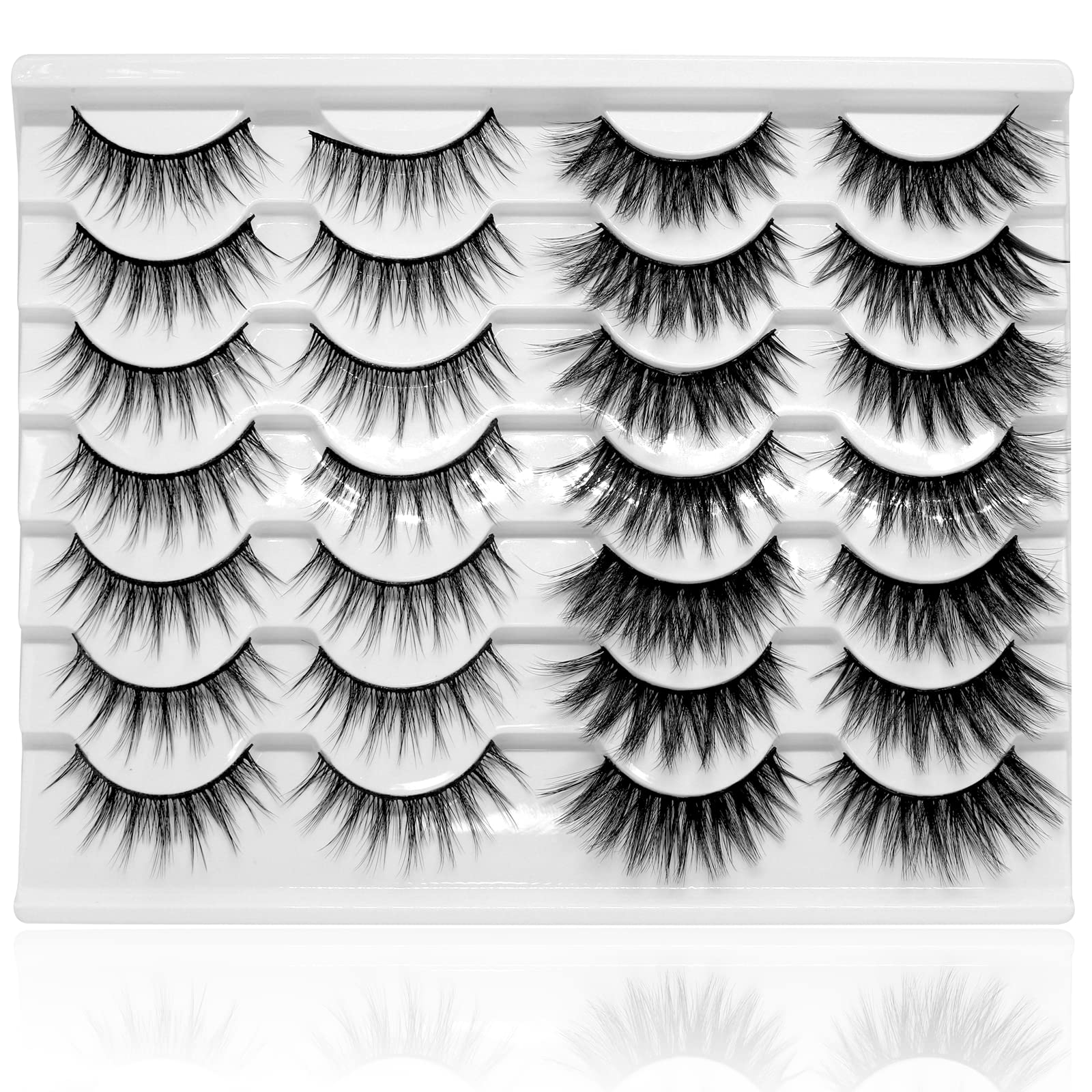 YFulfill Eyelashes Natural Look Faux Mink Lashes Pack Handmade Fluffy False Eyelashes 14 Pairs Cat Eye Lashes