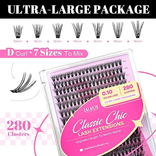 Miniatura 4 de CALAILIS 280 racimos de pestañas individuales de rizo D, 0.10-30D-10-16 mezclas, pestañas de aspecto natural, banda súper fina y extensiones de