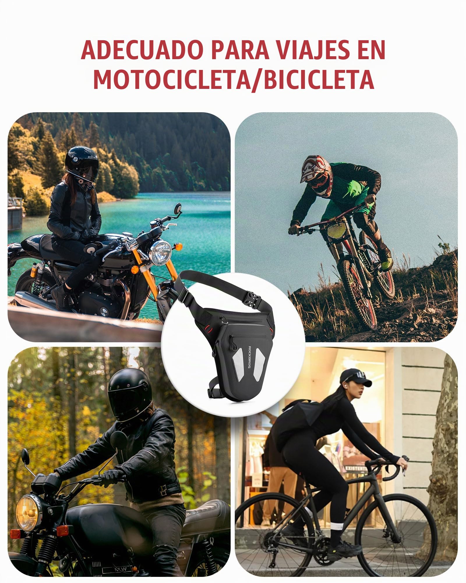 ROCKBROS Bolsa Pierna Moto, Riñoneras Pierna Motocicleta para Hombre y Mujer, Estuche de Piernas para Motociclista Ciclismo Ajustable y Duradero
