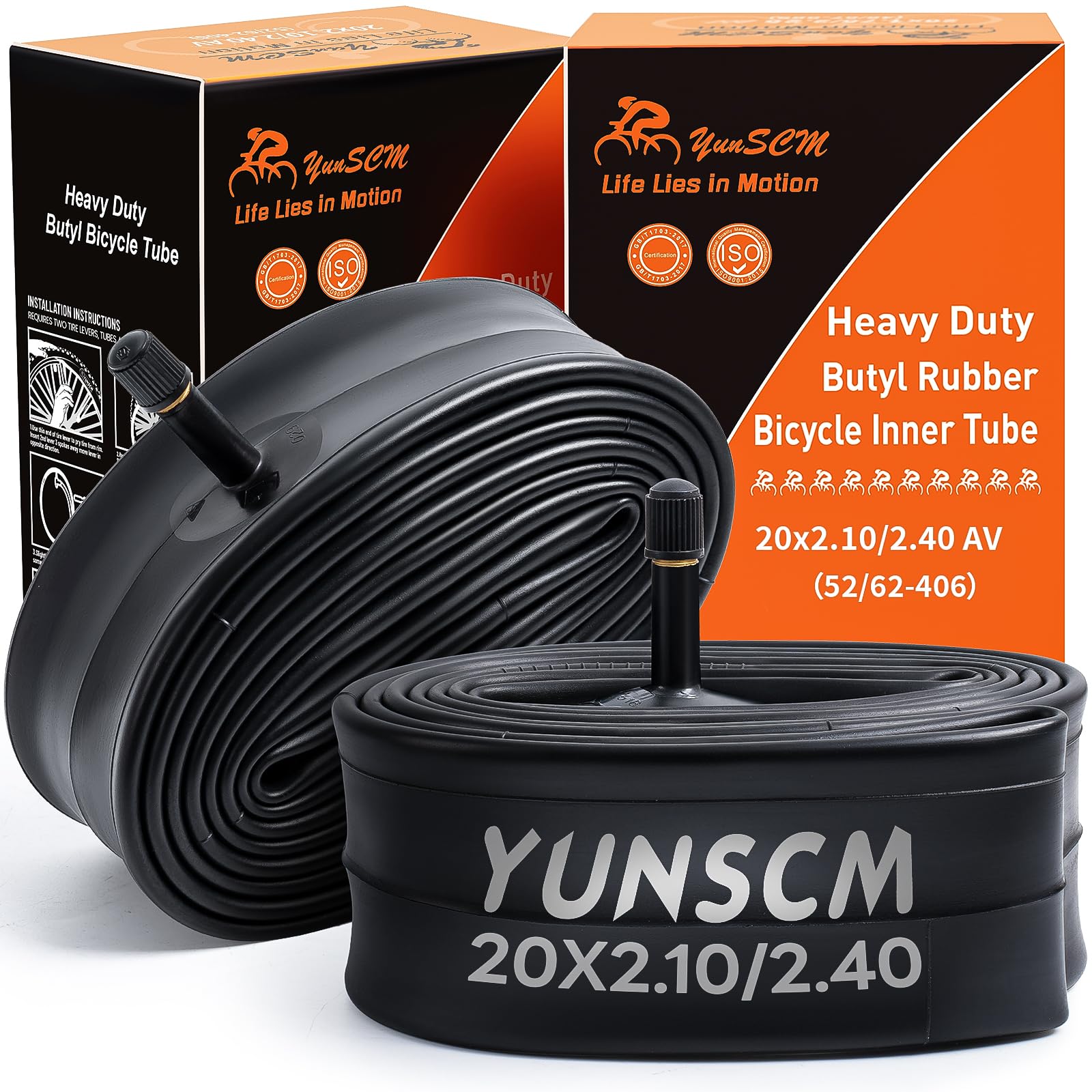 2 Pack 20" Bike Tubes 20 x 2.125/2.40 AV32mm Valve 20" Bicycle Tubes Compatible with 20x2.125 20 x 2.2 20x2.25 20 x 2.3 20x2.35 20 x 2.4 Bike Tire Tubes