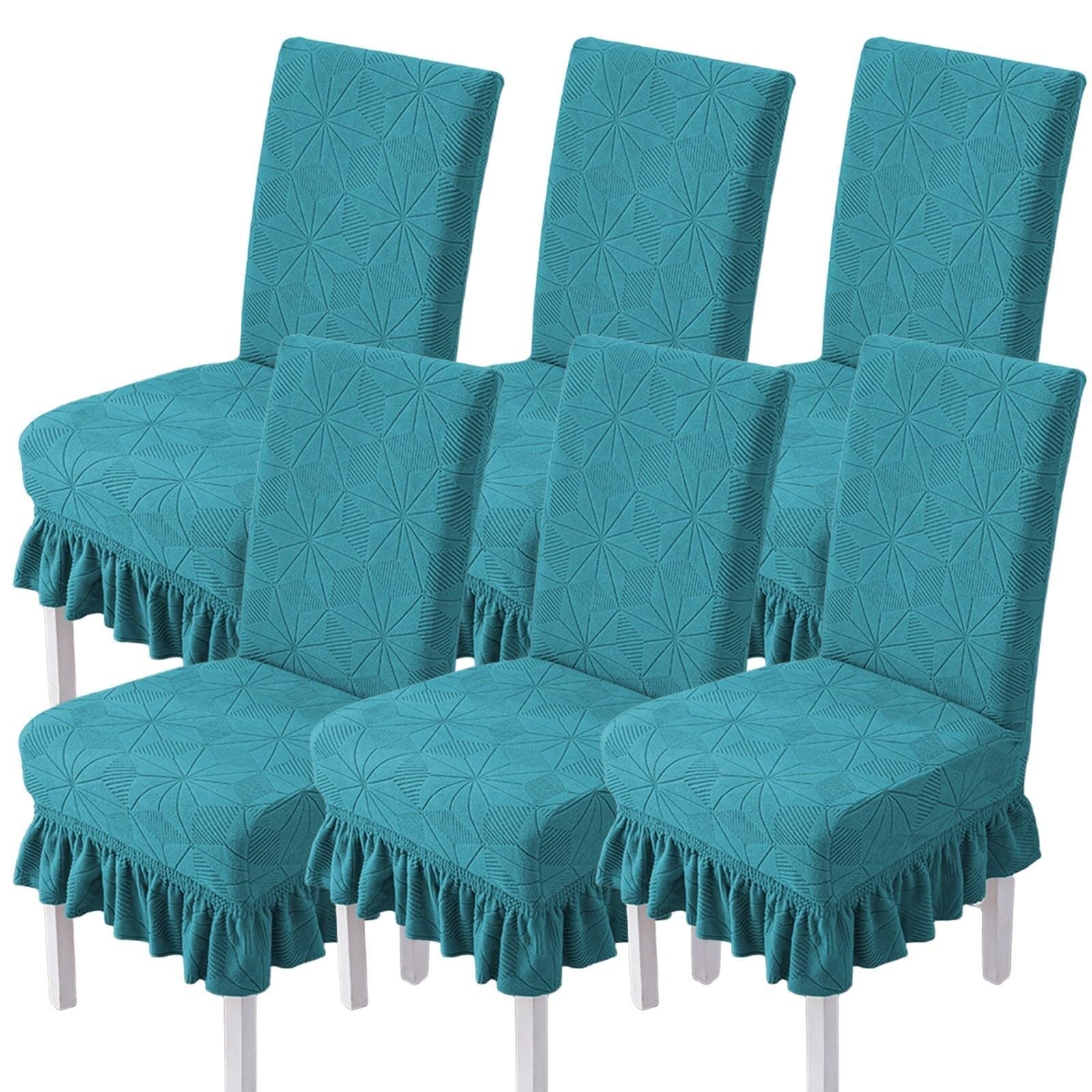 NMVAWIPT Jacquard Stretch Universal Dining Chair Covers With Skirt, Removable Washable Protectors For Home, Restaurant, Banquet(9#)