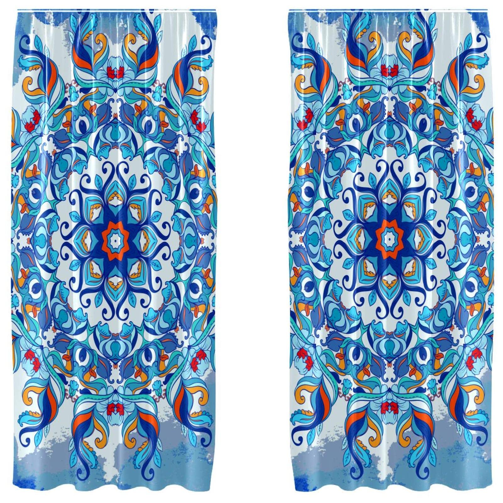 Dale Vida a tu Hogar con el Juego de 2 Cortinas Mandala Azul Decorativas y Ligeras