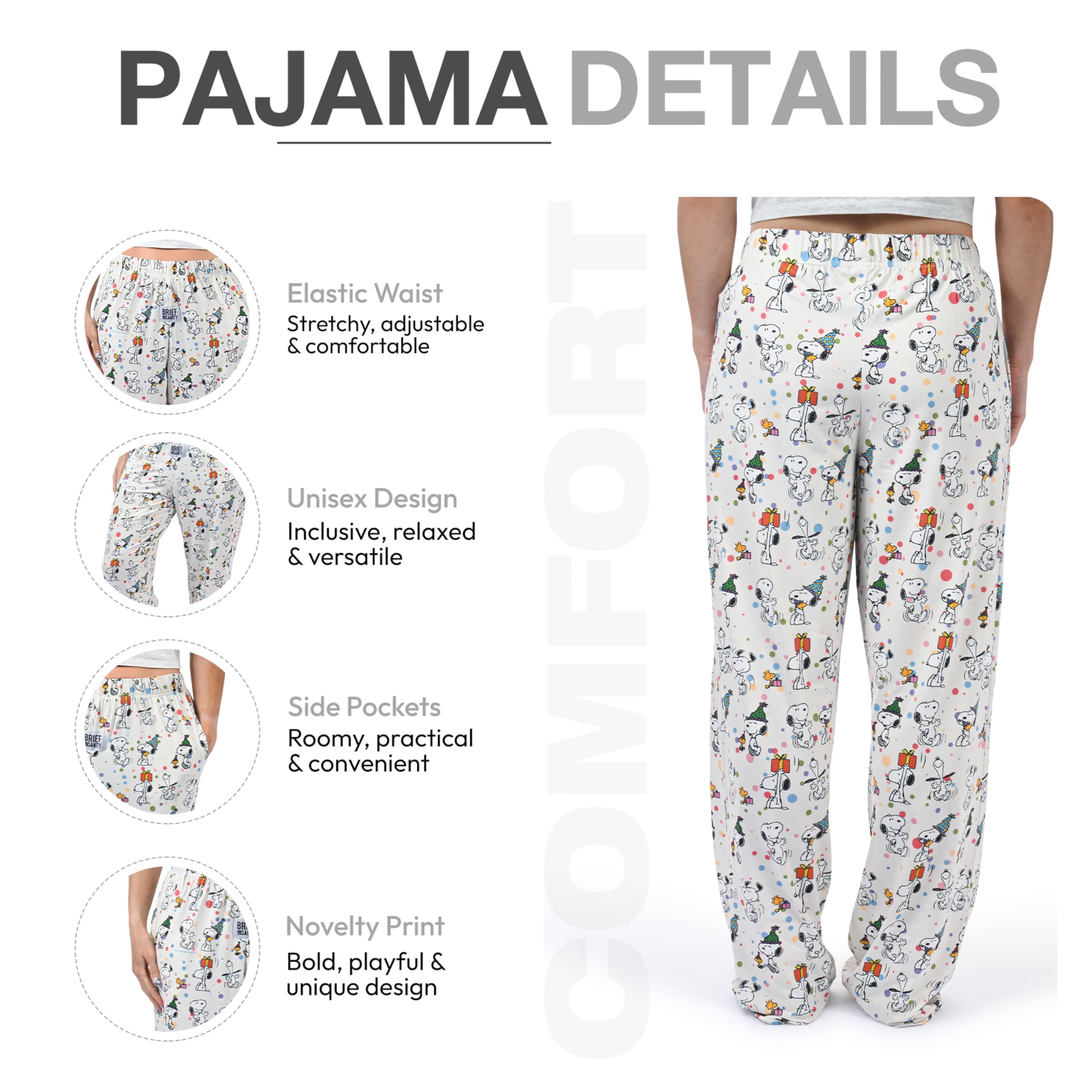 BRIEF INSANITY Snoopy weiche Pyjamahose, bequeme Loungehose mit Snoopy- und Pickleball-/Wohnmobil-/Party-Designs