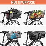 Panier de vélo arrière - Grand panier arrière de vélo avec filet de chargement et couverture imperméable, paniers de vélo en fil arrière grande capacité (NO Rack de vélo inclus)