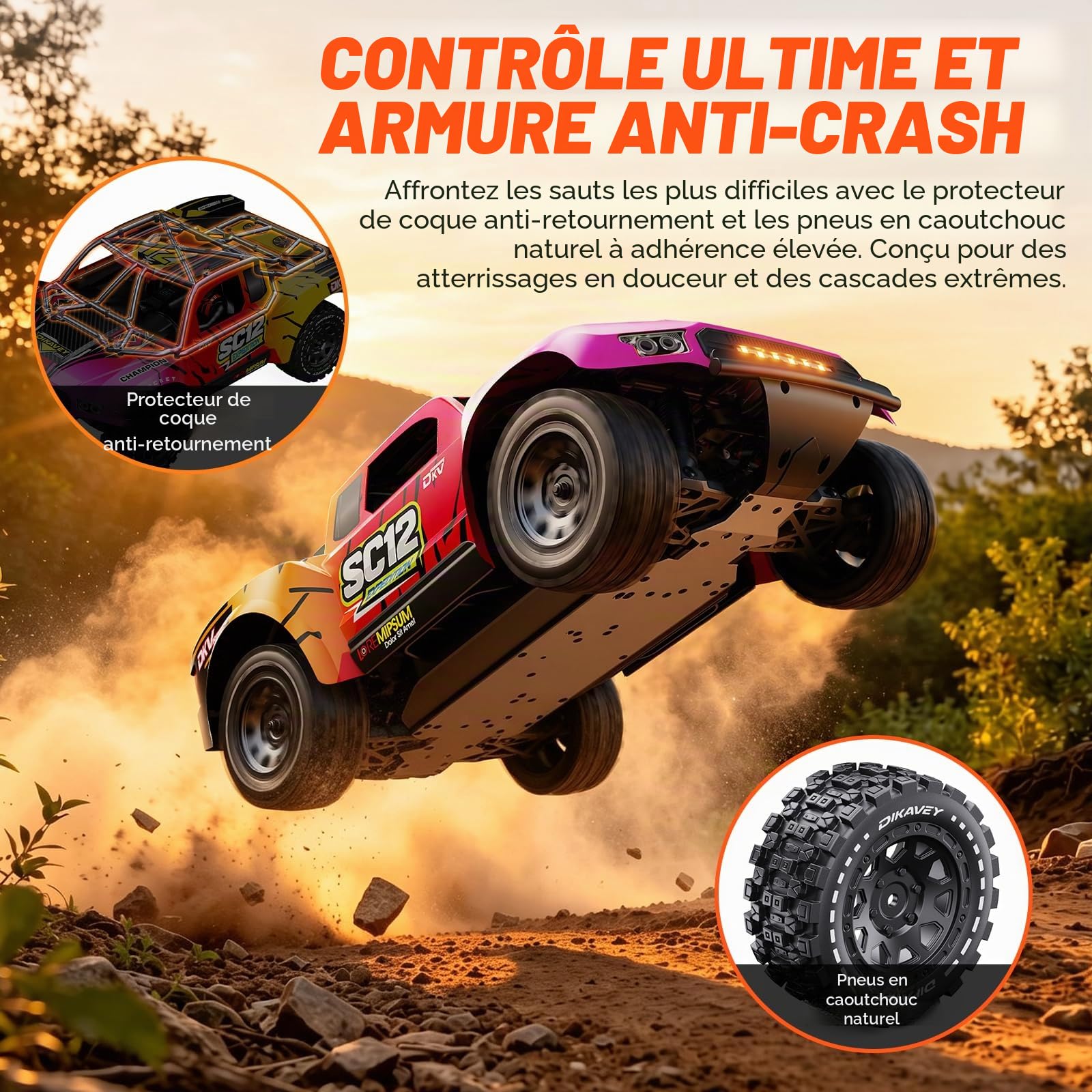 Voiture télécommandée brushless 1/12 RTR, 70+ KM/H Camion Tout-Terrain RC 4x4