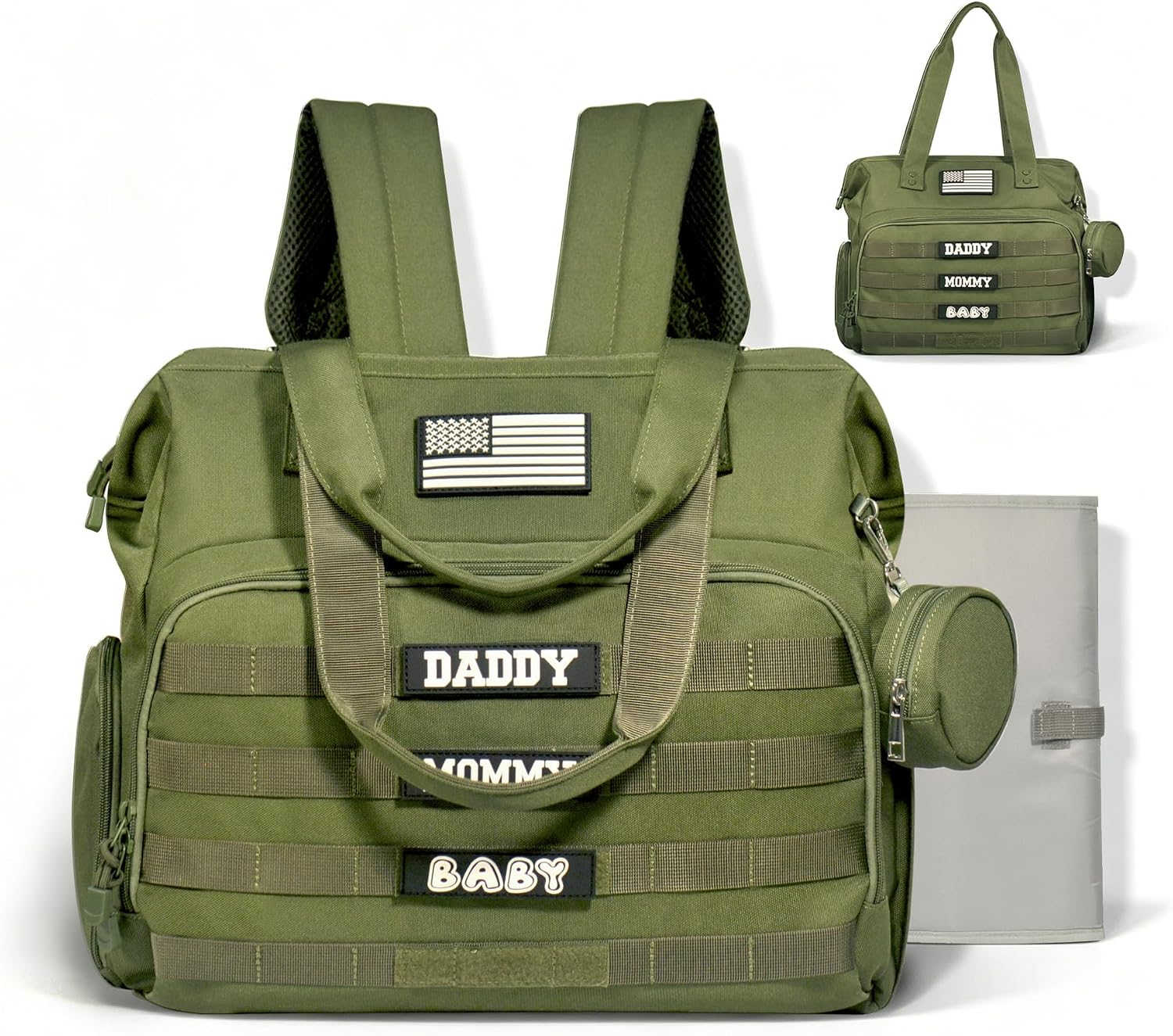 Tactical Dad Diaper Bag Backpack, 2-in-1 Convertible Tote with Changing Mat, Large Capacity for New Dads & Outdoor Travel | Waterproof Versatile