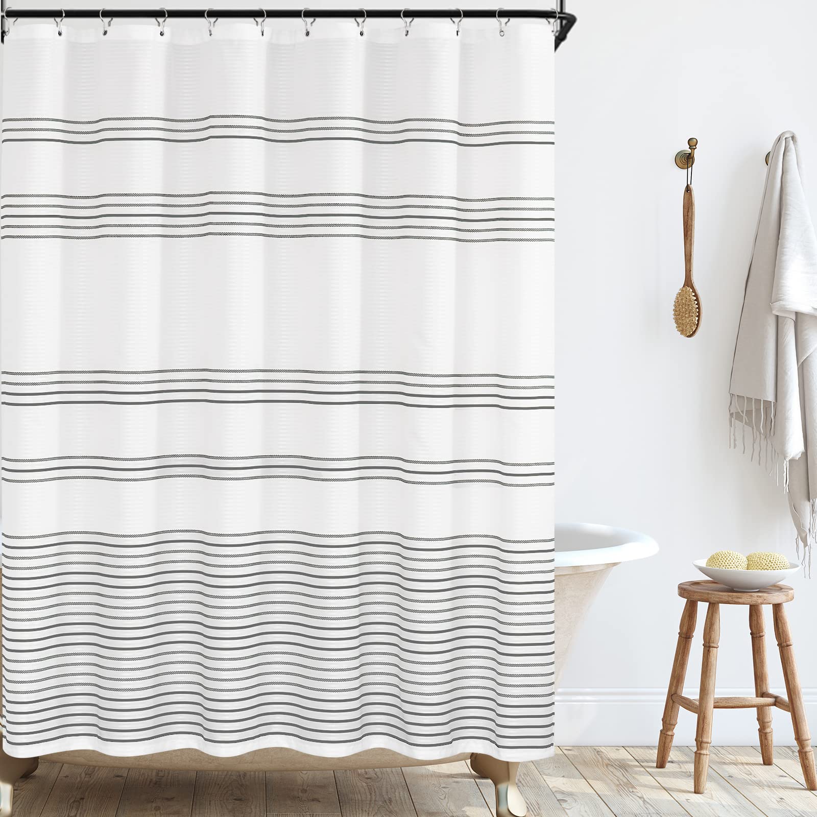 jinchan Grey and White Shower Curtain Striped Fabric Shower Curtain for Bathroom Modern Farmhouse Shower Curtain Summer in Bath 70x72 inches Waterproof Shower Curtain with Hooks Stall Hotel
