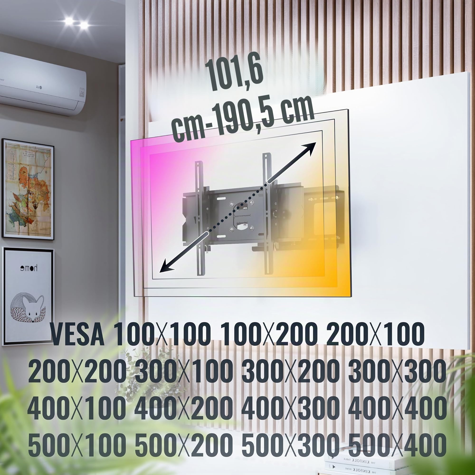 RICOO Soporte TV Pared Giratorio Inclinable Televisión 32-65" (81-165cm) R03 Brazo Universal Televisor LED/LCD/Curvo VESA 200x200-400x400 Negro