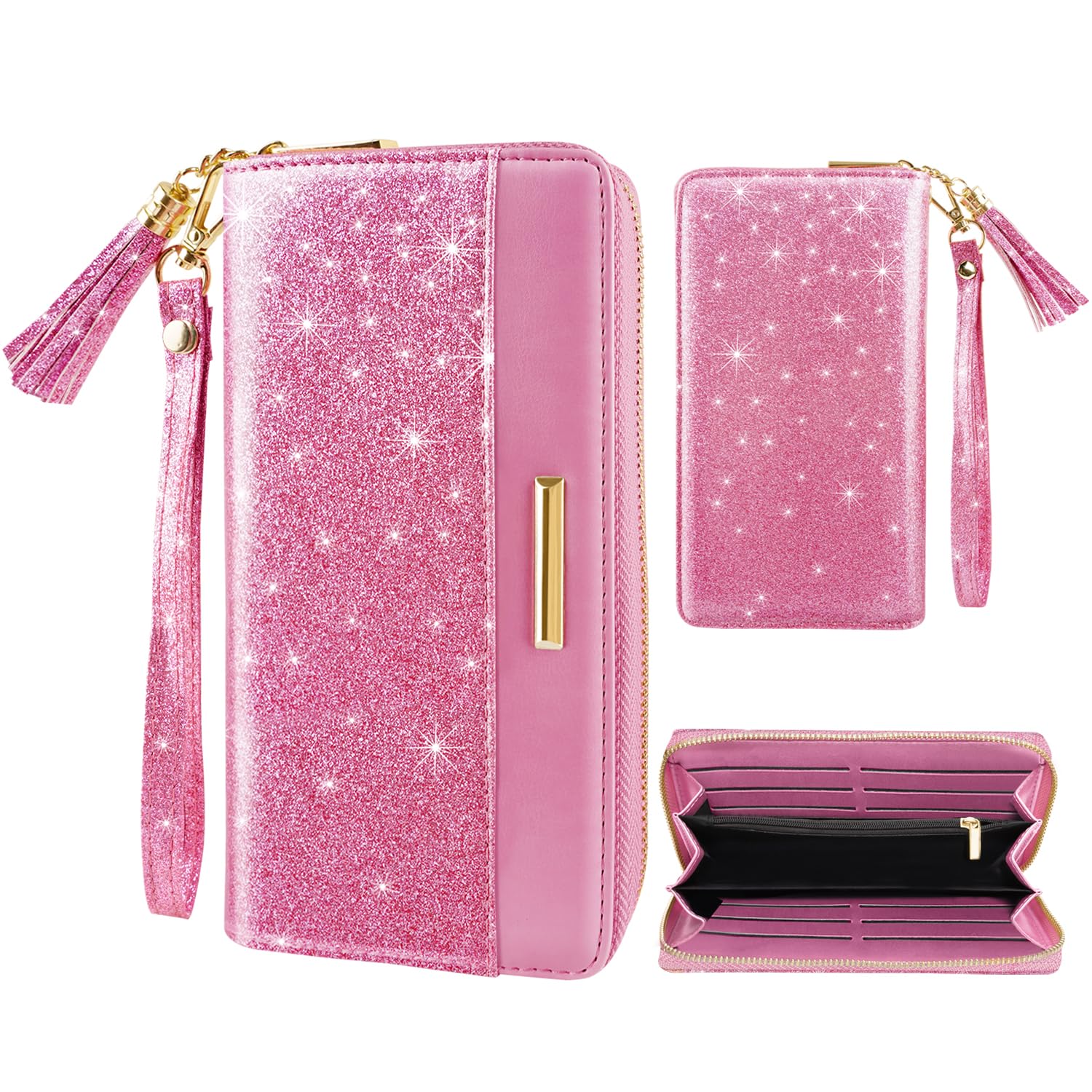 Coco Rossi Peach Pink Glitter Wallet for Women RFID Blocking Ladies Purse