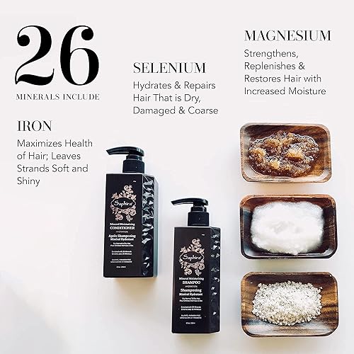 Miniatura 3 de SAPHIRA Set de regalo de champú, acondicionador y suero hidratante con botella de agua de cristal mineral gratis  Hidrata y repara el cabello seco,