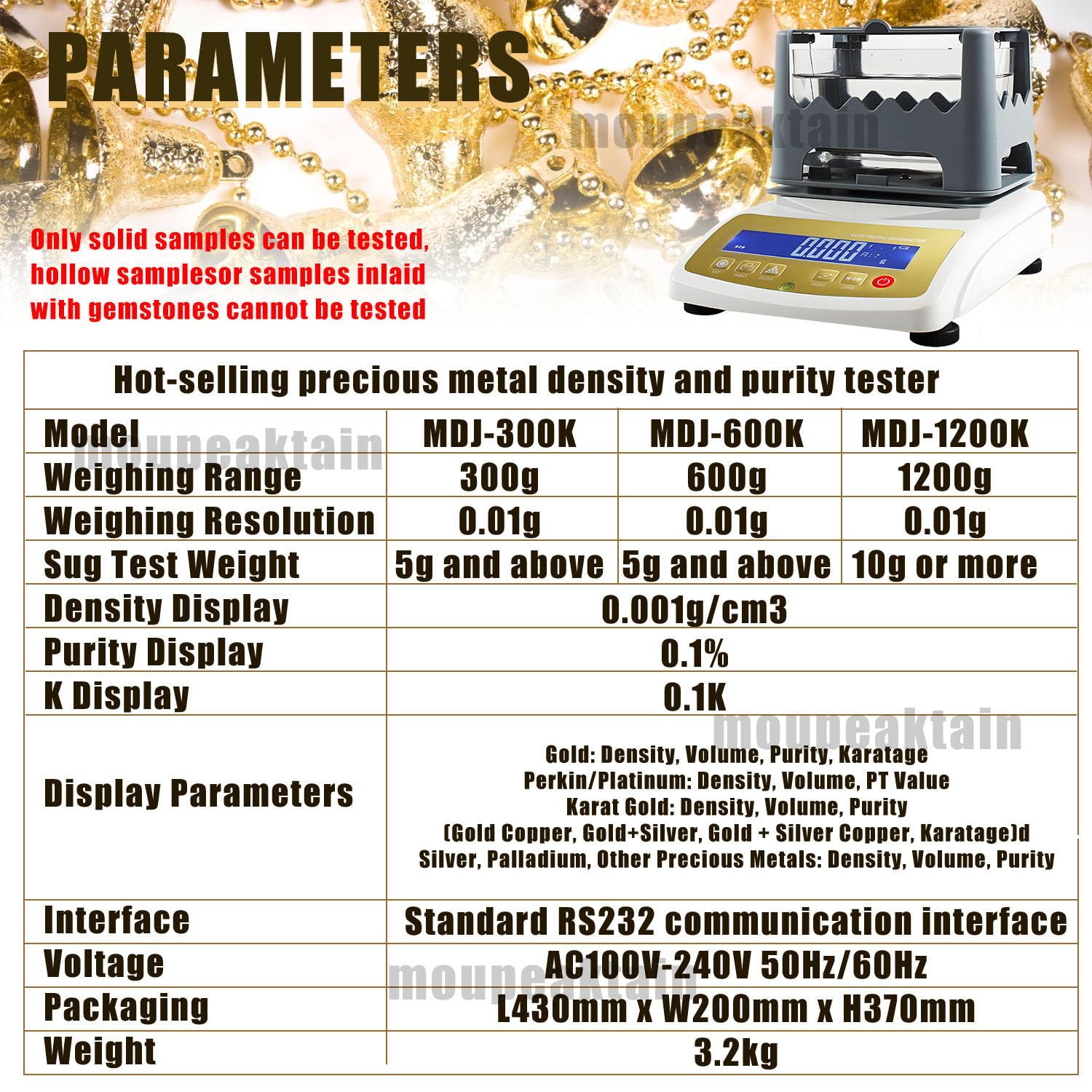 Goldprüfer, Goldprüfgerät, Goldreinheits-Analysegerät, Gold-K-Wert-Tester, Gold- Und Silberprüfer Mit Einer Genauigkeit Von 0.001g/Cm³, Edelmetallanalysator Mit LCD-Anzeige 300K