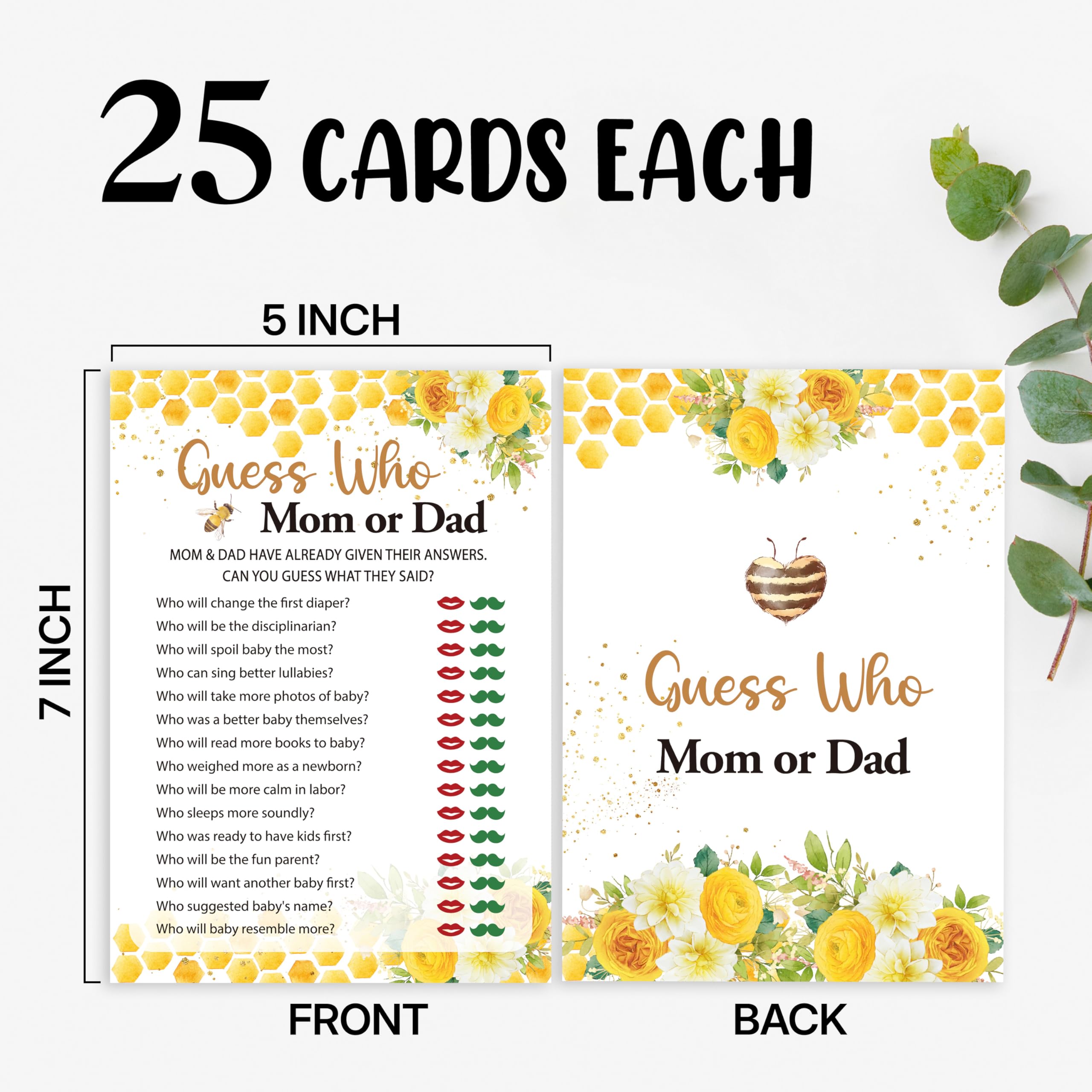 Baby Shower Games for Boys Girls, Guess Who Mom or Dad Games, Honey Bee Bear Gender Reveal Game, 25 Cards, 03
