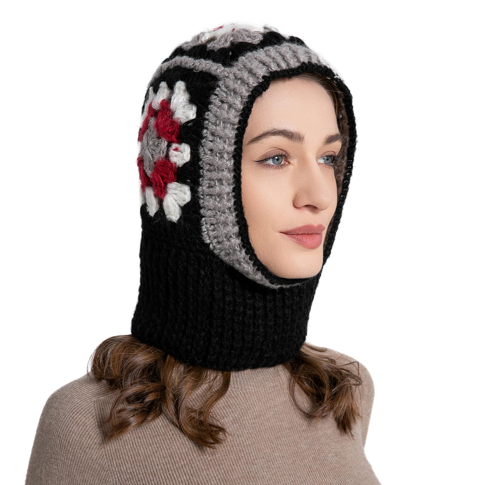 ZLYC Damen Winter Sturmhauben Stricken Winddicht Beanie Mütze Kapuzenschal