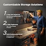 CAMMOO 60" Work Bench Adjustable Height with Storage Shelf, Max Load 2000 LBS Heavy Duty Rubberwood Tabletop with Pegboard, LED Light, Built-in Power Strip for Woodworking Shop, Garage, Home