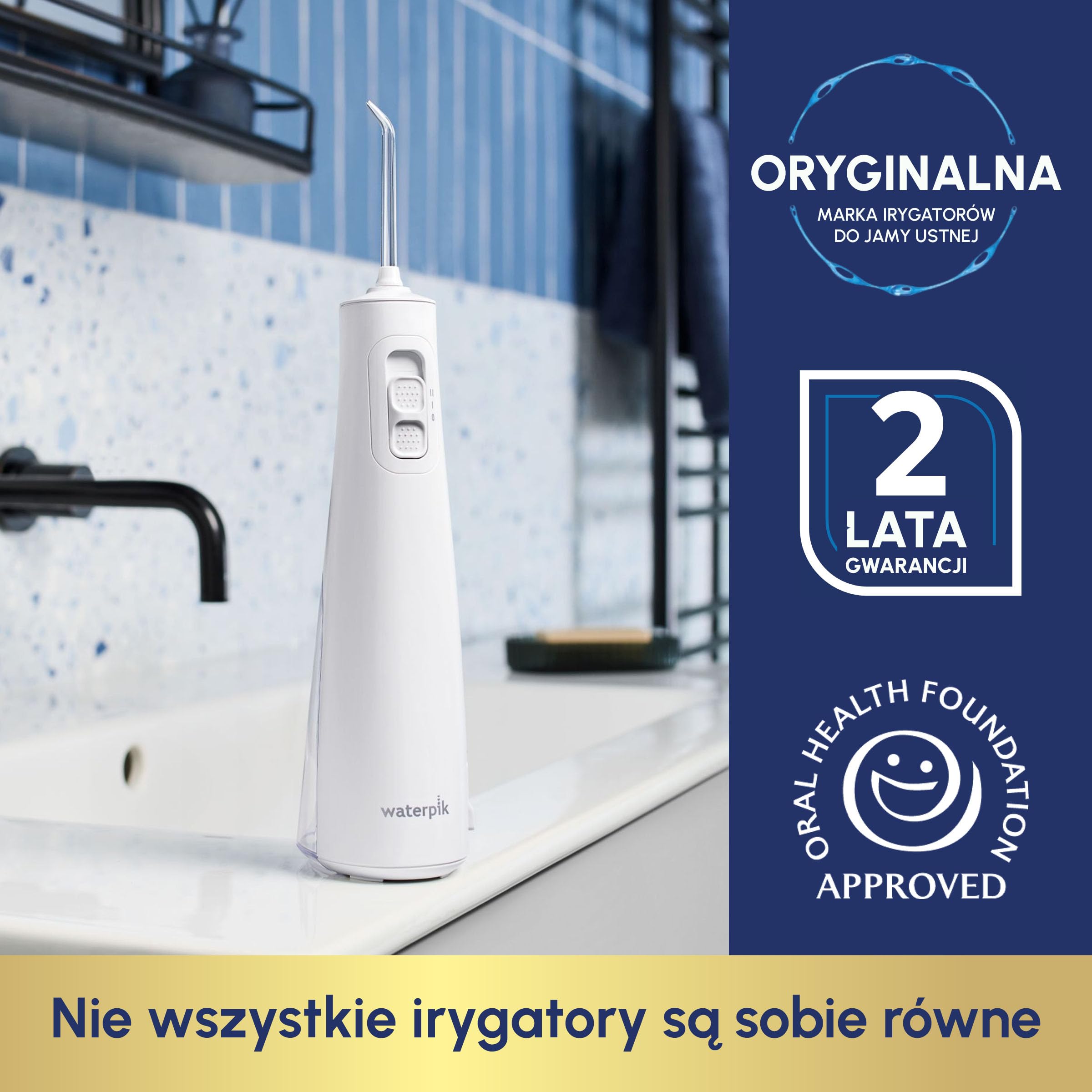 Waterpik Impuls WF-20, bezprzewodowy opryskiwacz, zalecany przez UFSBD, jednorazowy strumień dentystyczny, eliminuje płytkę nazębną, 2 poziomy ciśnienia, 45 sekund czyszczenia, 2 końcówki w zestawie