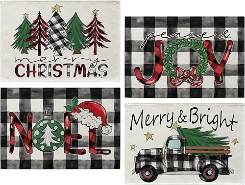 Seliem Camino de mesa de árboles de Navidad a cuadros, diseño de copos de nieve en acuarela de Navidad, decoración de cocina para el hogar,