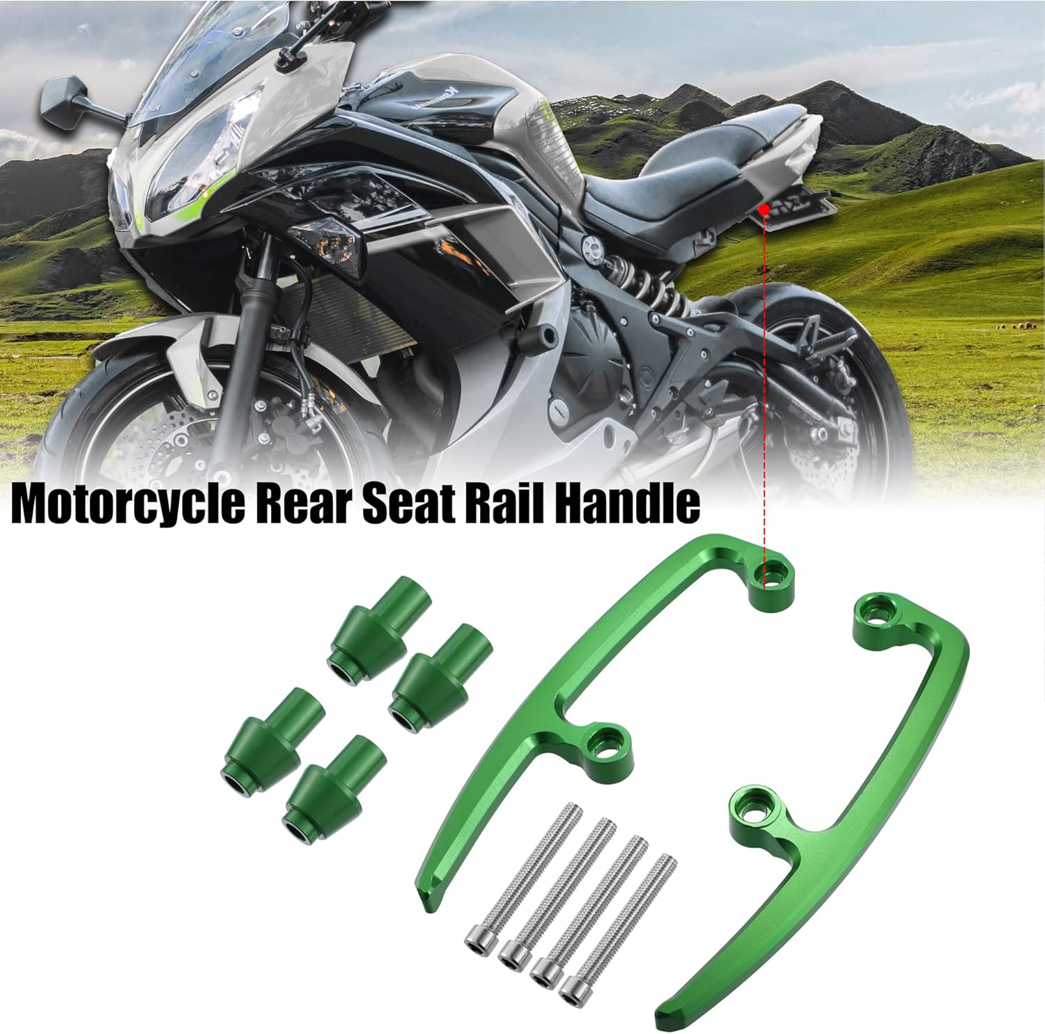 X AUTOHAUX 1 Set Motorcycle Passenger Grab Bar Rear Seat Rail Handle for Kawasaki Z650 2017-2022 for Kawasaki Ninja 650 2017-2022 Green