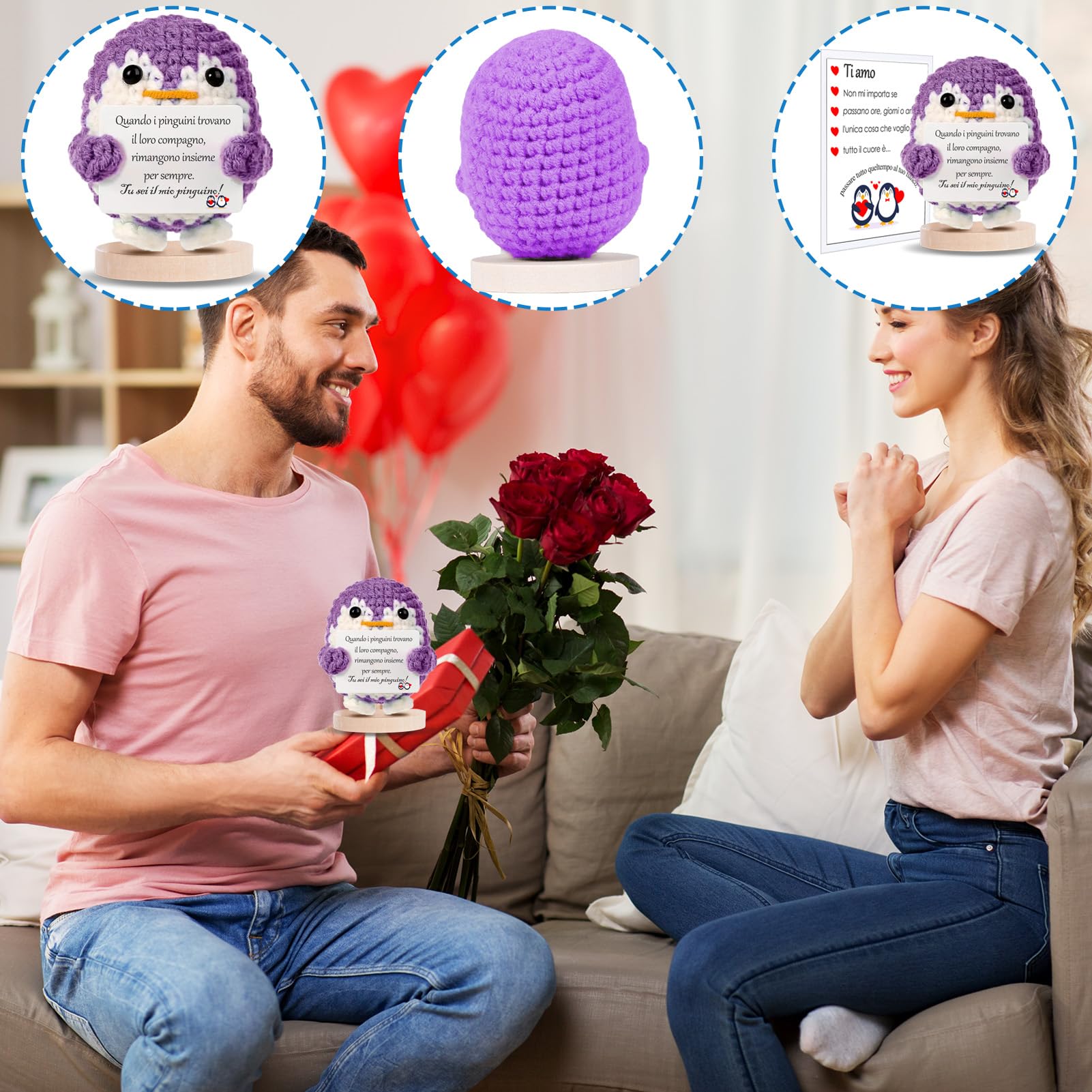 XBOCMY Regalo San Valentino per Lui Lei Pinguino Positivo Regali Per Lei Lui Regali Di Coppia Regalo Fidanzato Fidanzata Regalo Anniversario Per Lui Lei Regalo Anniversario Matrimonio (Viola)