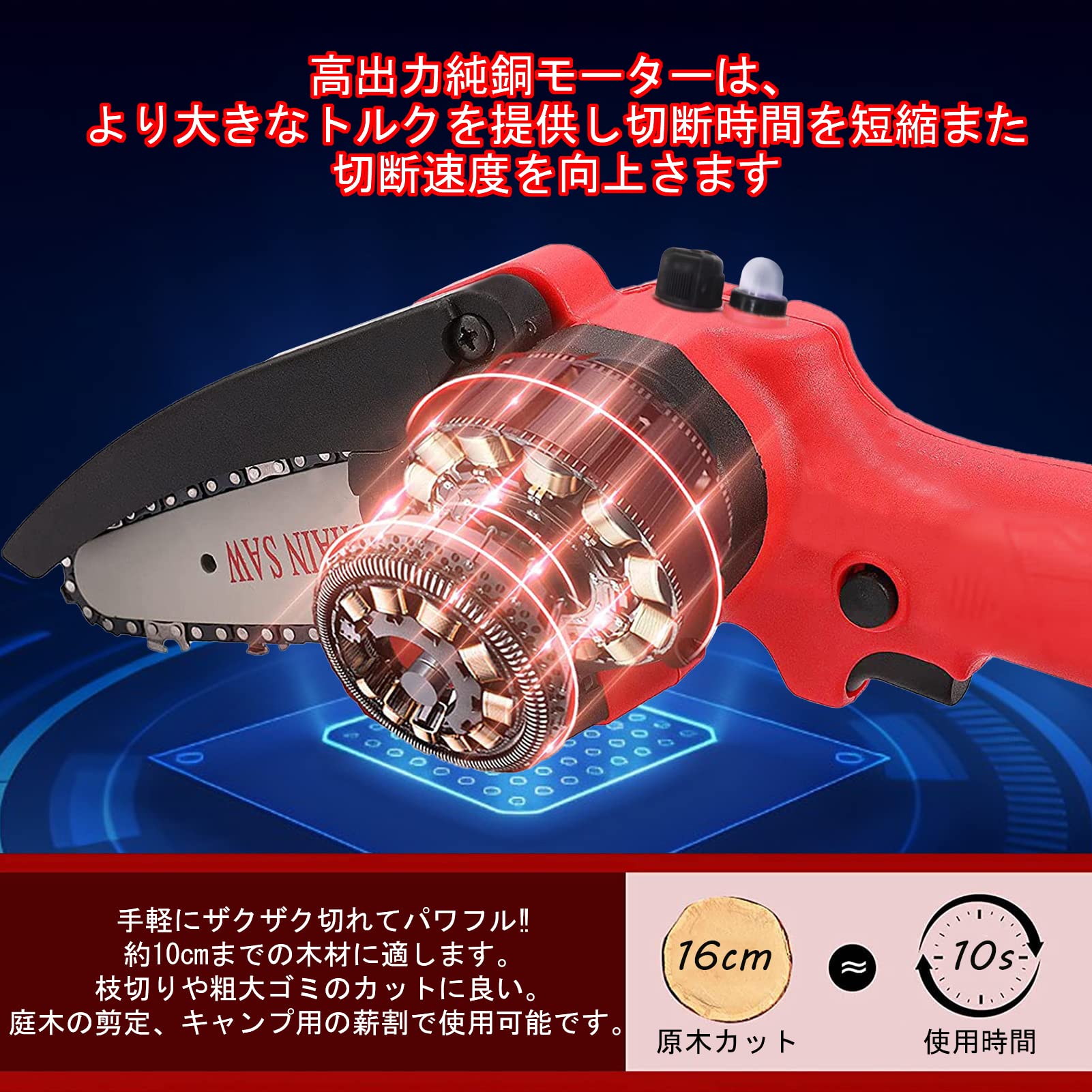 Amazon | チェーンソー 充電式 21V 3.0Ah大容量バッテリー2個搭載 