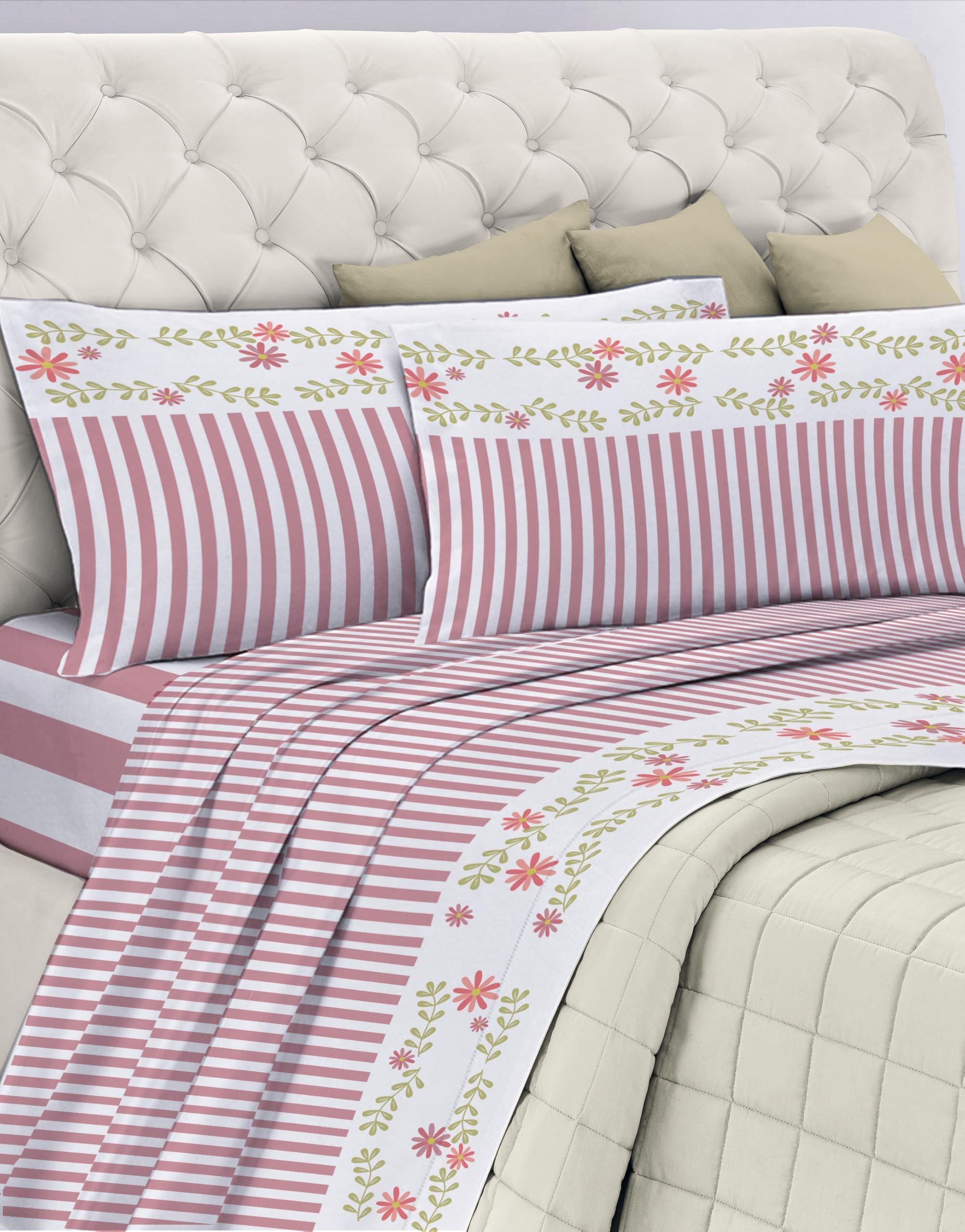 GEMITEX Cotton Bed Set, 100% Cotton, Breathable, Free of Harmful Substances, Certified Quality Standard 100 by OEKO-TEX Confidence in Textile, Single, G26/Pink, Designed in Italy