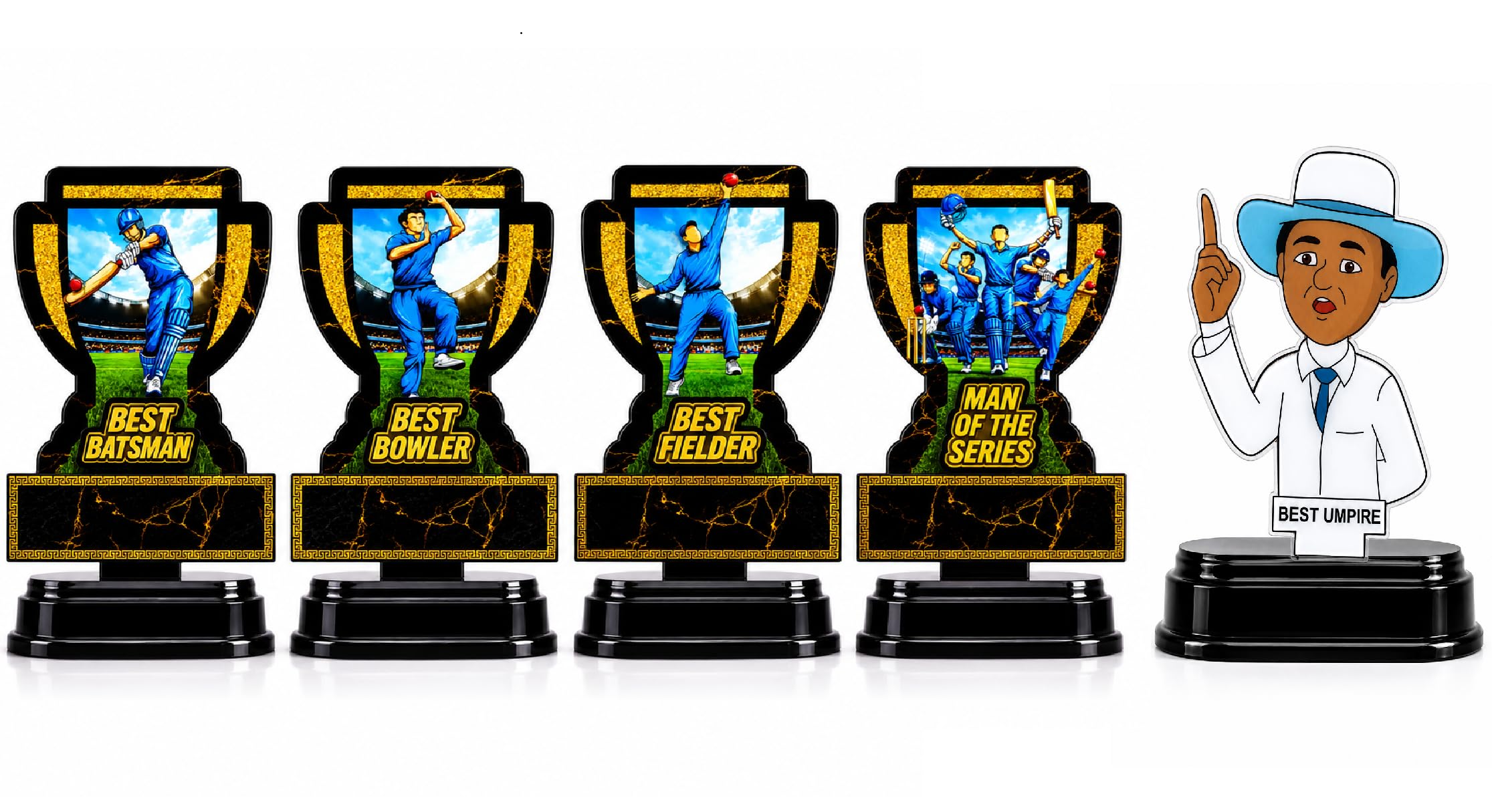 M.F.H Acrylic Cricket Trophy Combo Set of 5 Awards – Best Batsman, Best Bowler, Best Fielder, Best Umpire & Man of the Series | Sports Award Trophy for Cricket Tournament, School, Academy, Club-picture-15