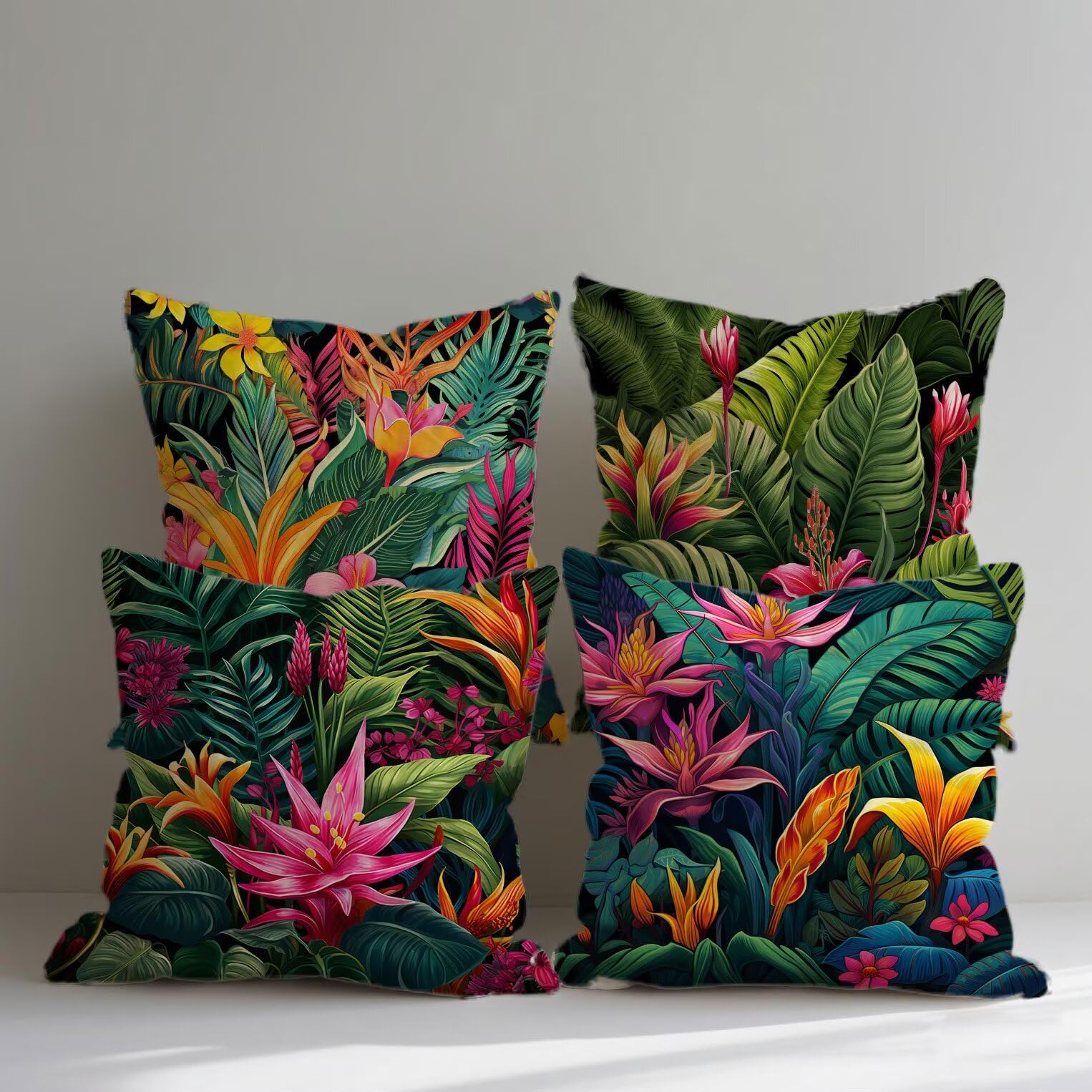 Cuscini Divano 50x50 cm Cuscino da Esterno Impermeabili Cuscini Divano Colore Set di 4, Estate autunno Piante Tropicali Decorativi,Copri Cuscino Con Invisibile Cerniera Per Giardino Soggiorno qq68