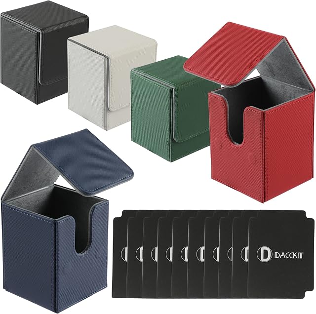 Card Deck Boxes - Leather Deck Card Case for 100+ Sleeved Card Compatible with Magic The Gathering Commander Deck ( Includ 5x Card Deck Box, 10x Card Dividers )