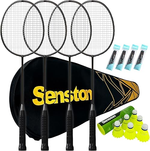 Senston Juego de 4 raquetas de bádminton para patios traseros al aire libre, gimnasio, raquetas ligeras de bádminton, paquete de 4
