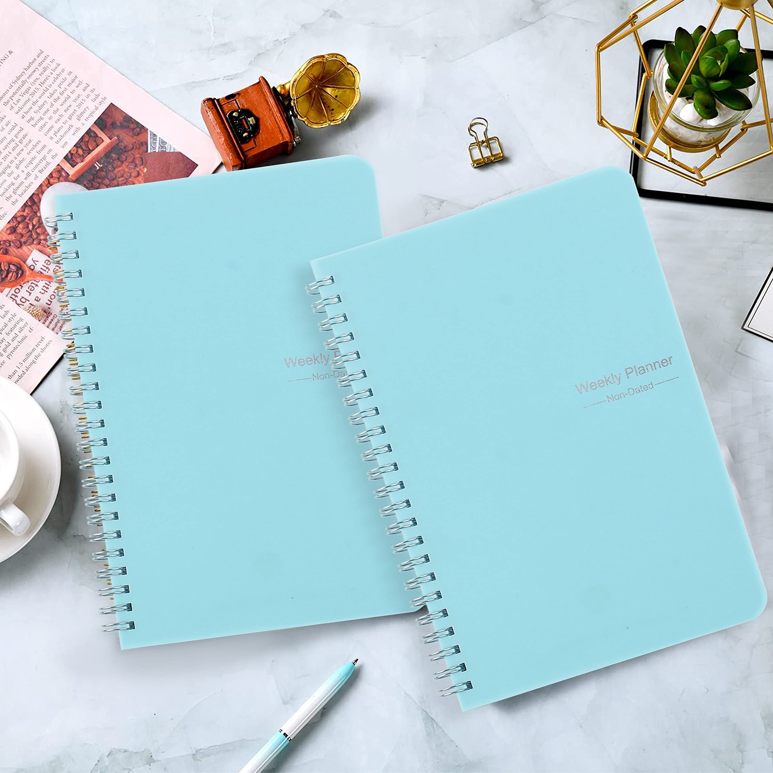 Ayeitsg Undated Weekly Planner - A5 Spiral Bound Habit Tracker & To-Do List Notebook, 5.7x8 Inches, Morandi Blue - View #8