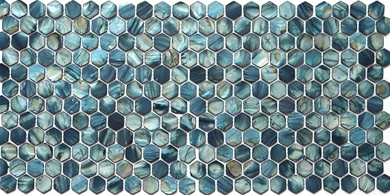 MOP Hexagon Mother of Pearl Seashell Backsplash Tile, are Used for Kitchen Backsplashes and Bathroom Wall Mosaic Tiles, Blue 1 Sheet