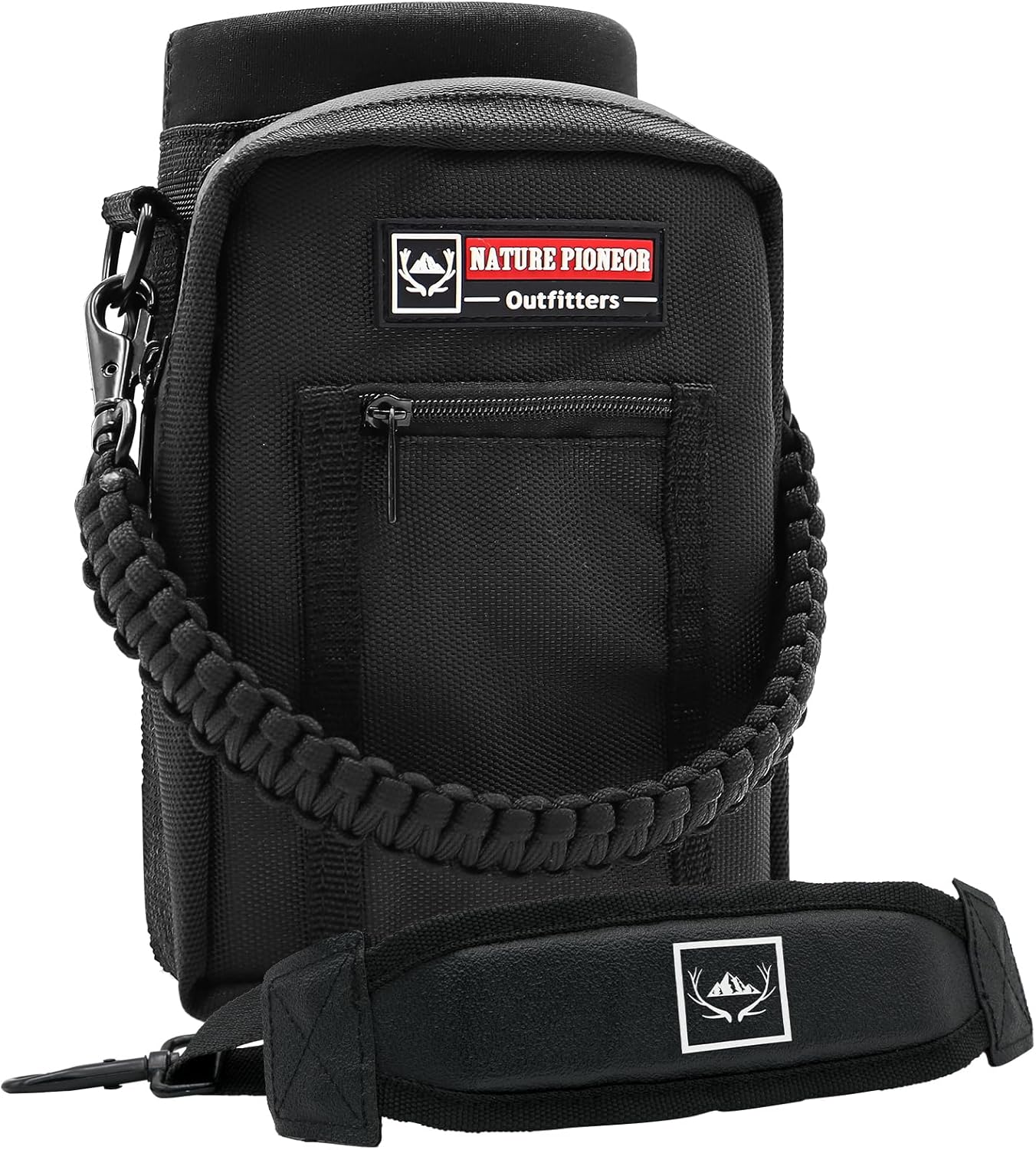 NATURE PIONEOR Water Bottle Holder with Adjustable Strap - 25/32/40oz Insulated Water Bottle Carrier Sling Sleeve with Paracord Handle & 2 Storage Pockets, Hiking, Camping, Gym