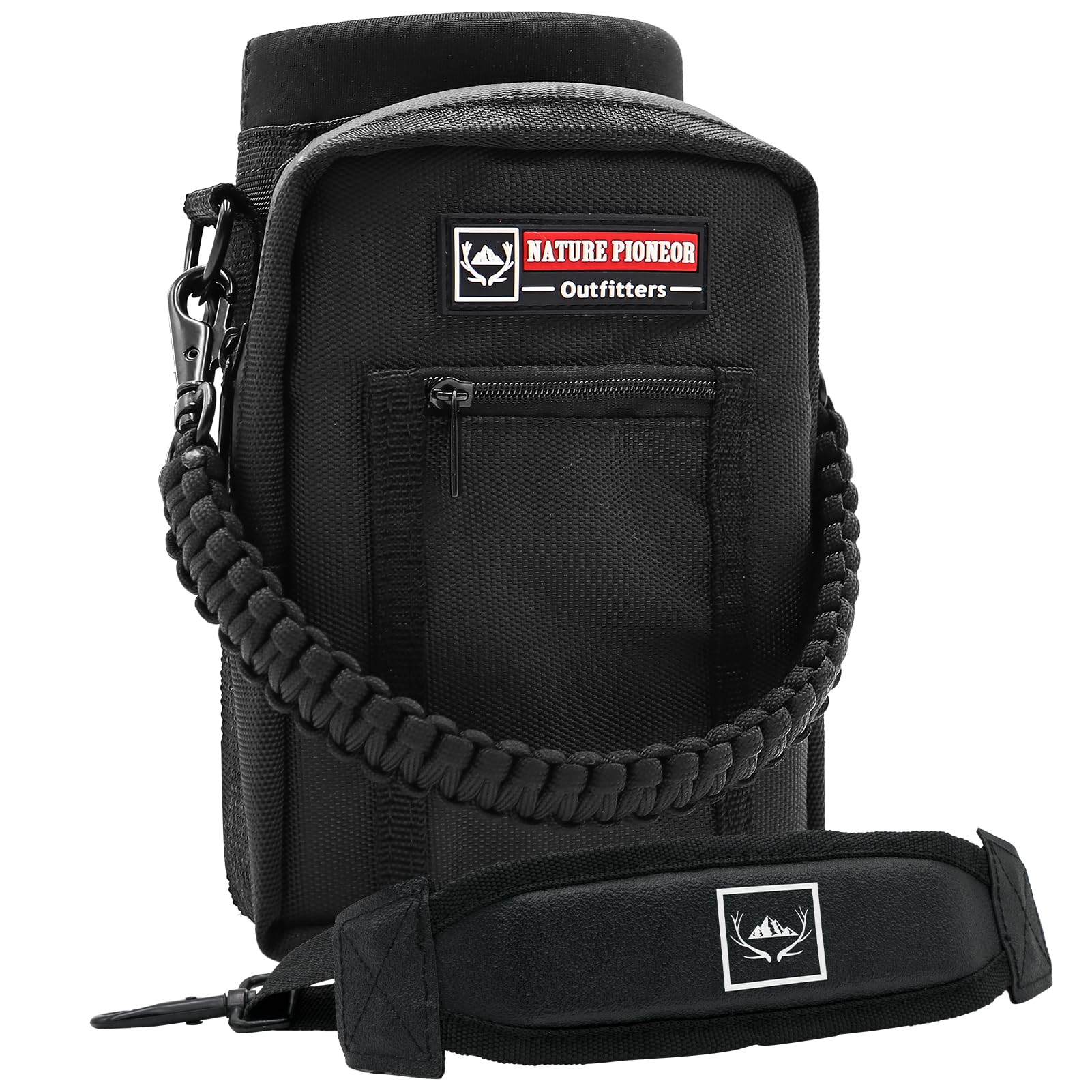 NATURE PIONEOR Water Bottle Holder with Adjustable Strap - 25/32/40oz Insulated Water Bottle Carrier Sling Sleeve with Paracord Handle & 2 Storage