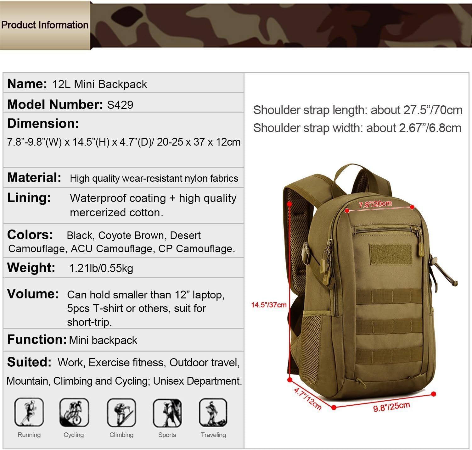 12l tactical backpack