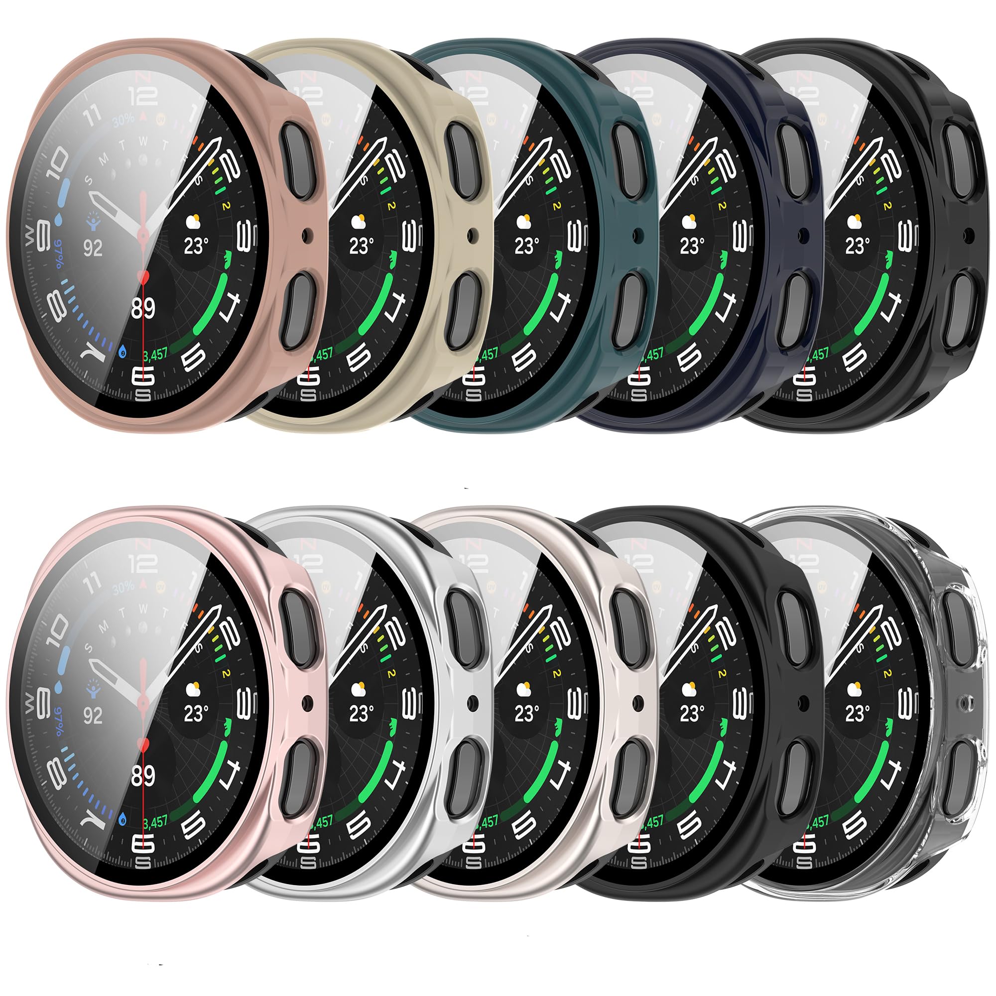 FitTurn Screen Protector Case Compatible with Samsung Galaxy Watch 8 40mm 44mm with HD Tempered Glass Case Cover, [Color Frame] [3D Full Coverage]