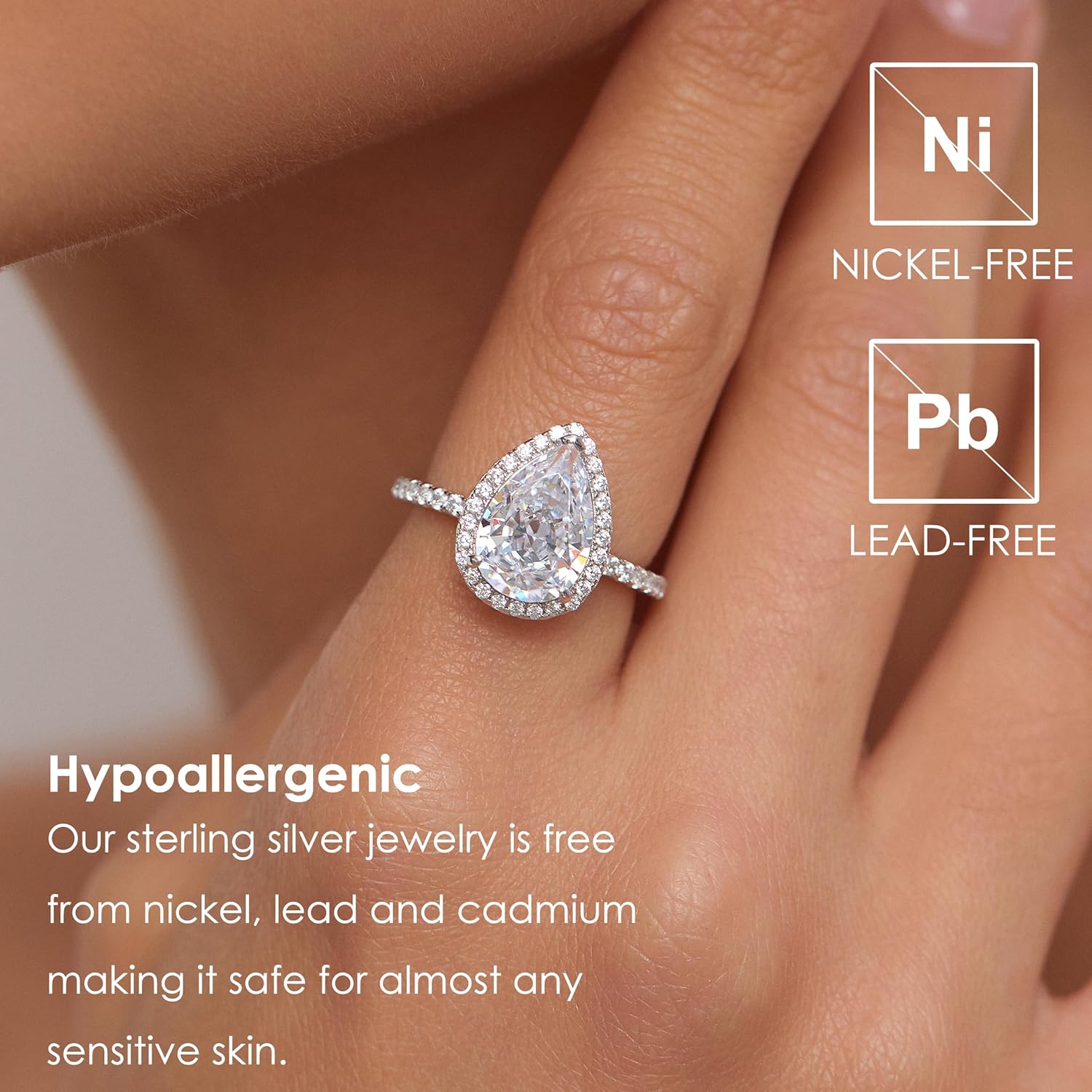 Michooyel S925 3.0ct Pear Cut Engagement Ring for Women Cubic Zirconia Wedding Ring Promise Ring Sterling Silver Wedding Band