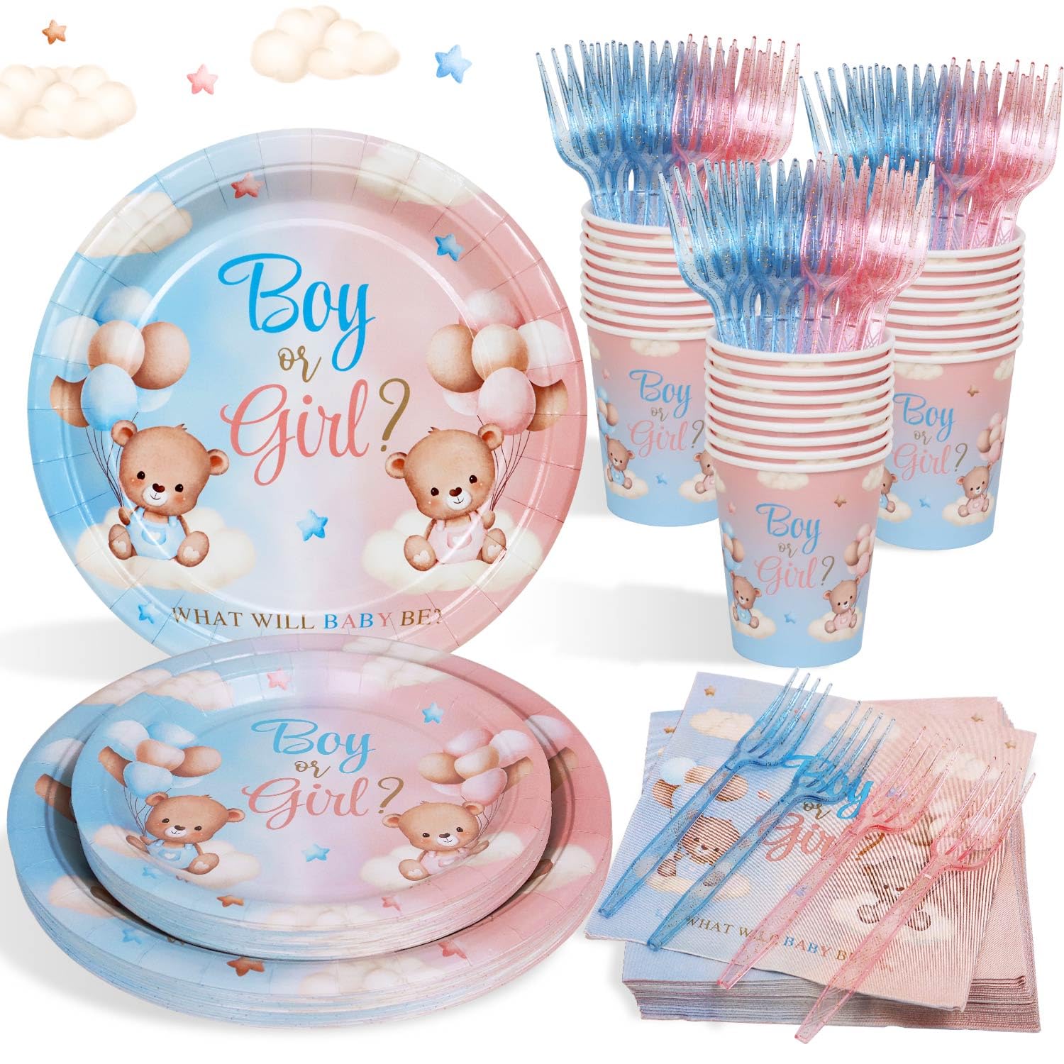 Gender Reveal Decoration Bear Plates and Napkins