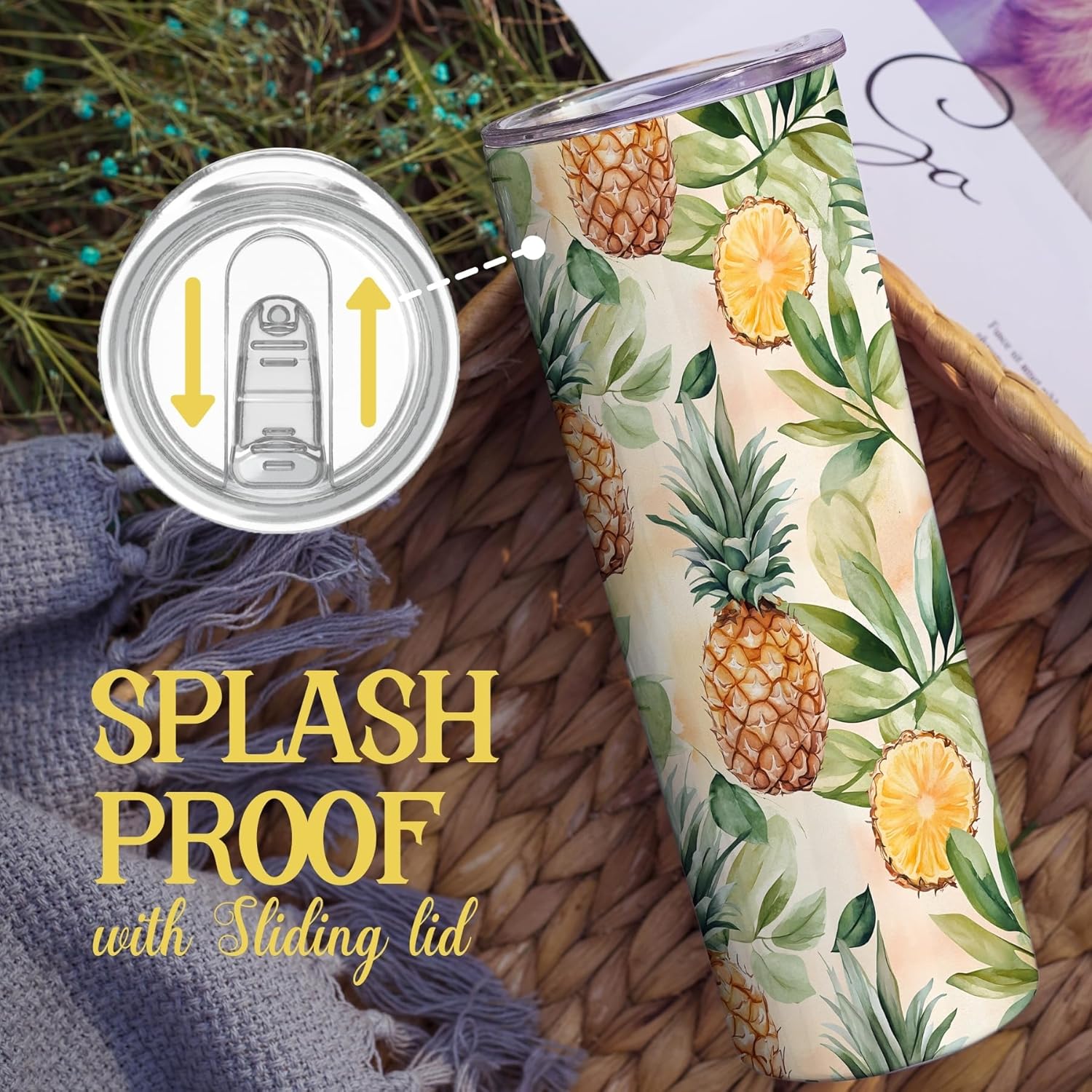 Onebttl Pineapple Gifts for Women, 20o Skinny Stainless Steel Insulated Tumbler - Watercolor - Image 4