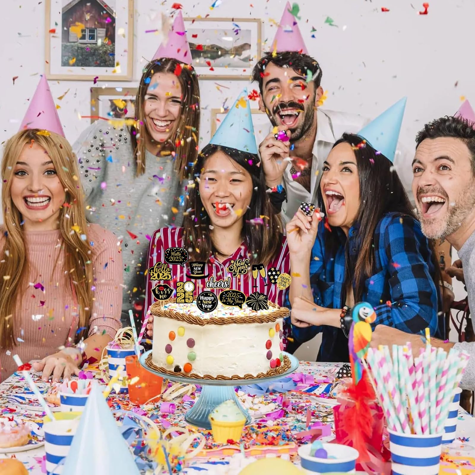 Frohes Neues Jahr Cupcake Toppers – 24 Stück, 2025 Design, Für Silvester-Party