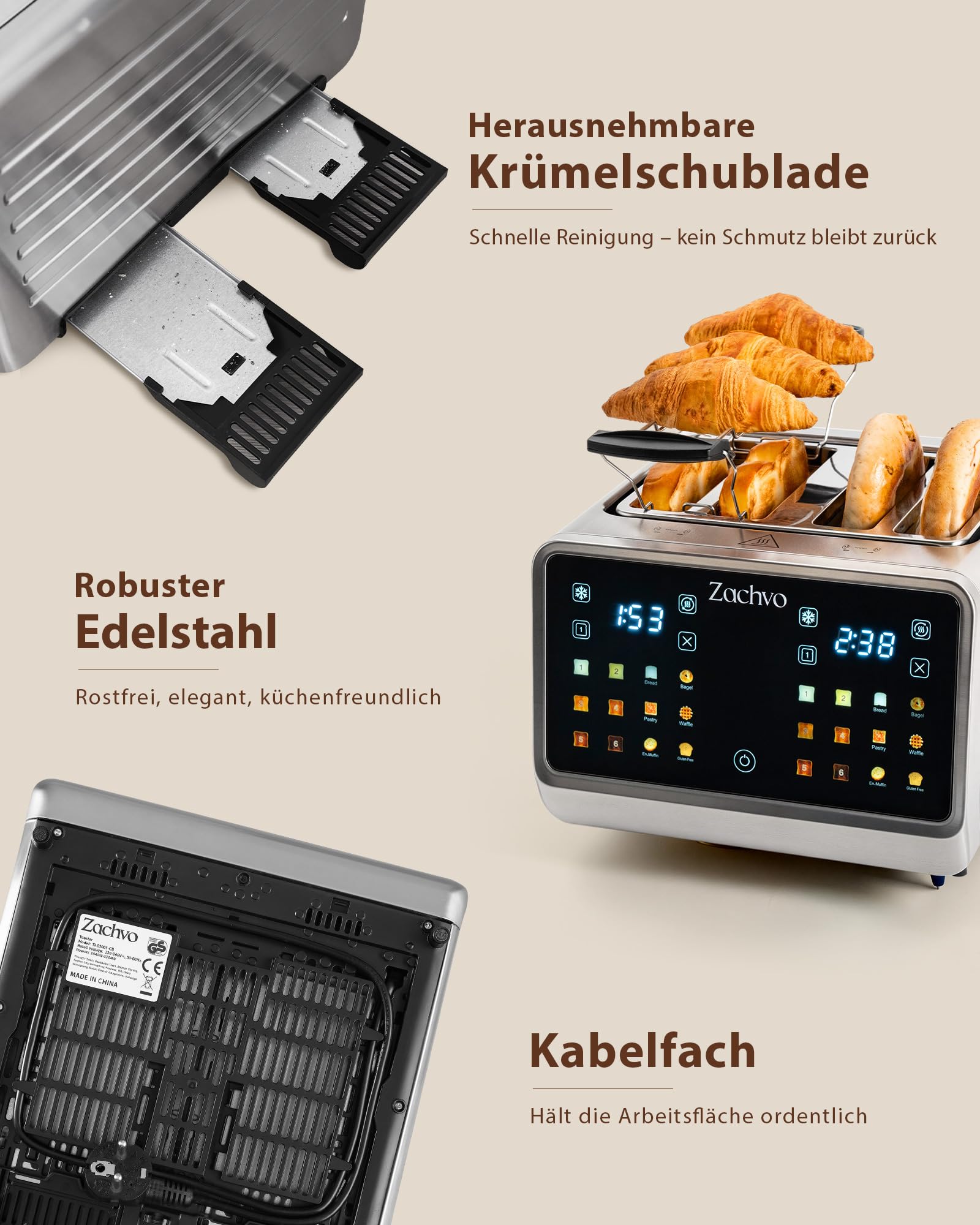 Toaster 4 Scheiben mit 2 unabhängige Toastzonen und Touchscreen