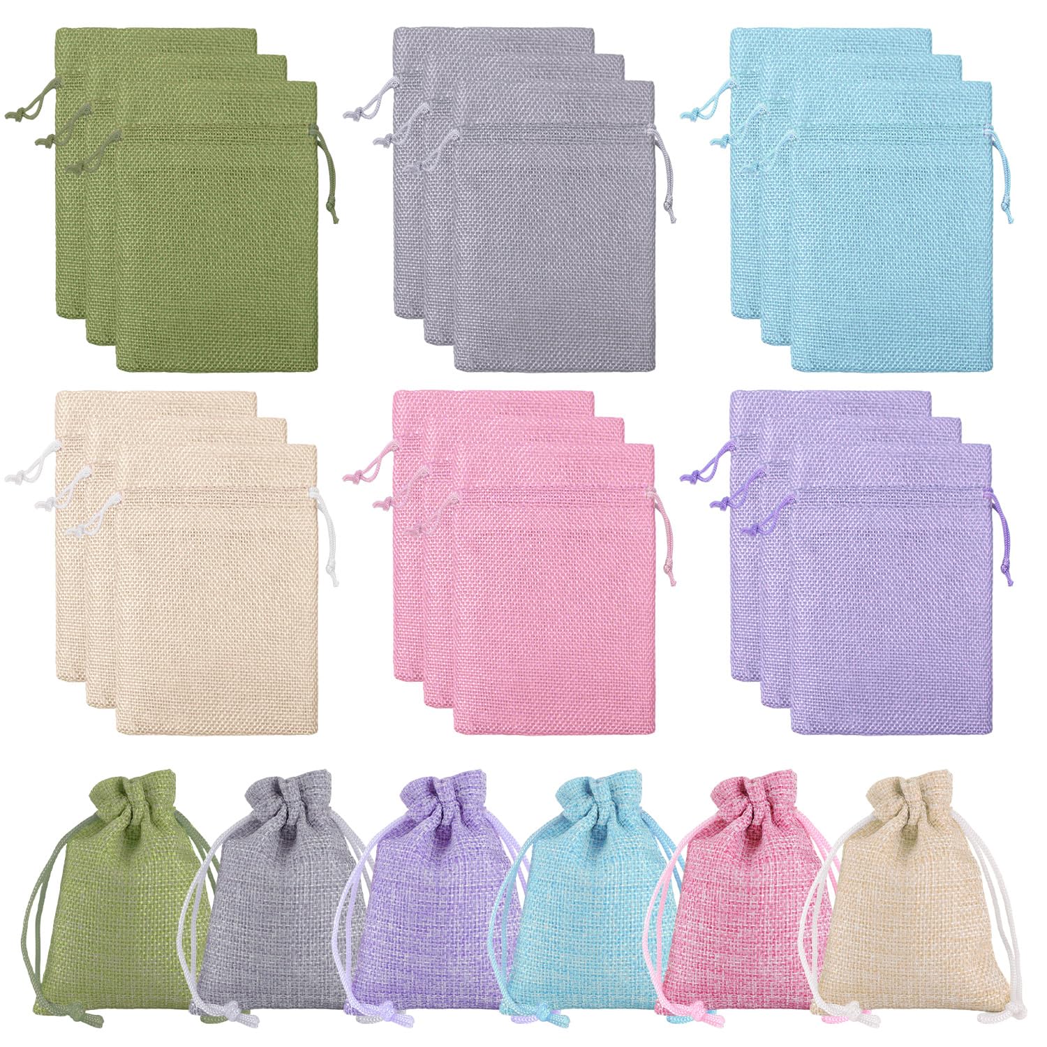 SYEYCW 18 Pcs Small Drawstring Bag, 9×12cm Hessian Bags, Mixed Color Burlap Jute Bags with Drawstring, Ideal for Wedding Favours, Jewellery, Gifts, Crafts, Parties, Jewellery Shops, Craft Stores, DIY