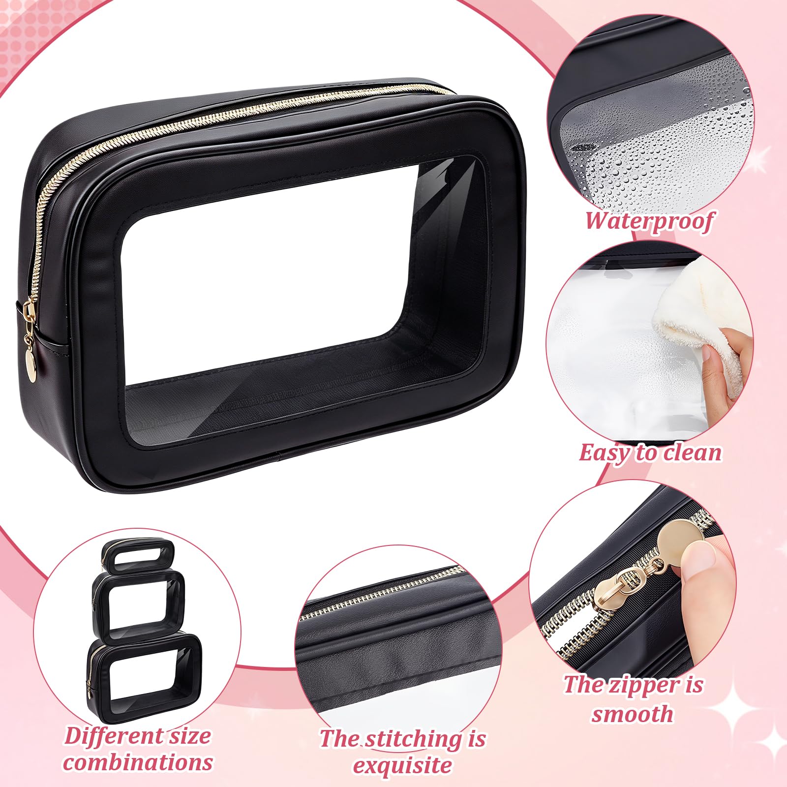 9 bolsas de cosméticos transparentes con cremallera, 3 tamaños, PVC, bolsa de aseo, resistente al agua, portátil, estuche organizador, bolsa para bodas, regalos de novia, viajes, aeropuerto