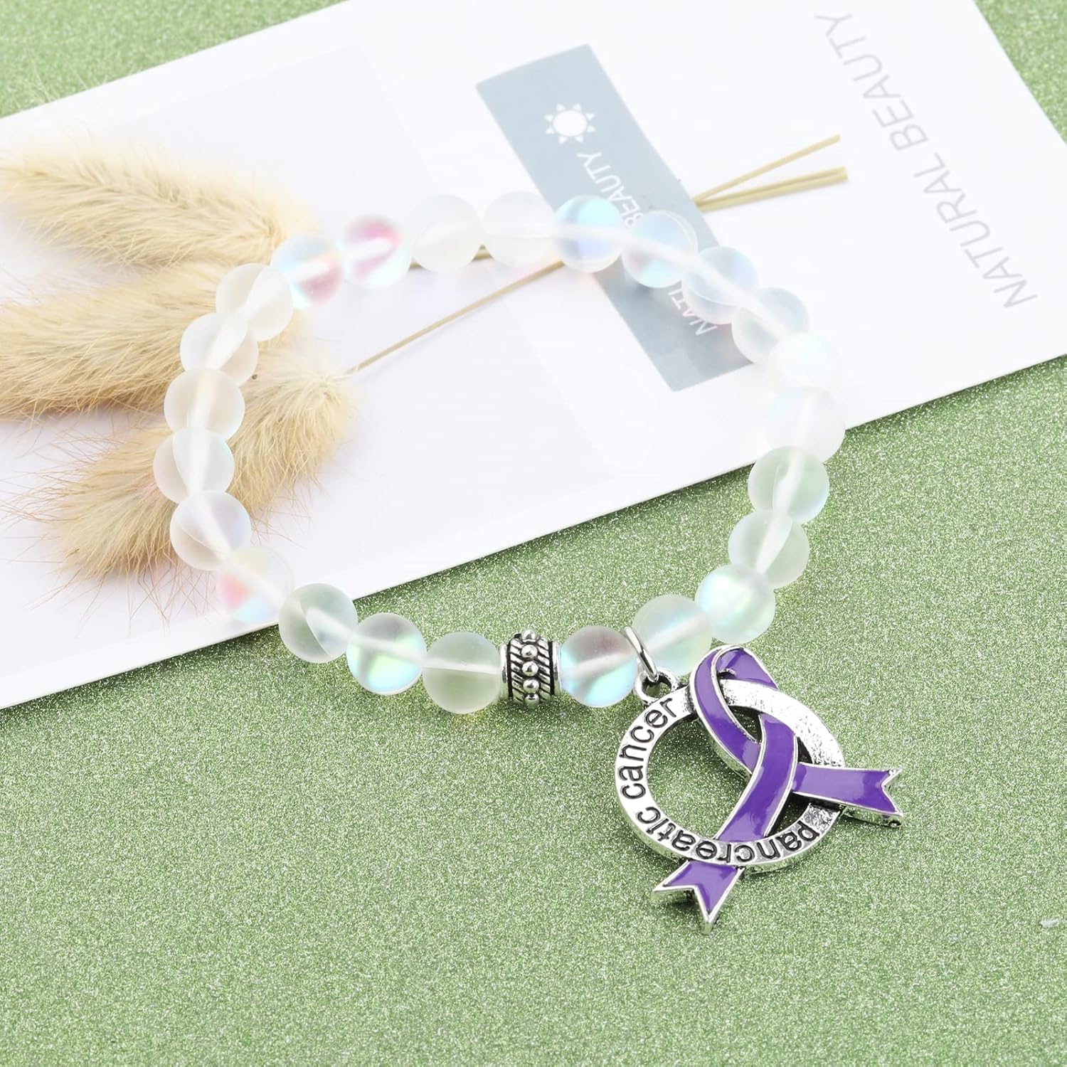 UJIMS Pancreatic Cancer Awareness Gift Fight Purple Ribbon Bracelet Pancreas Warrior Chemotherapy Patient Gift - Image 3