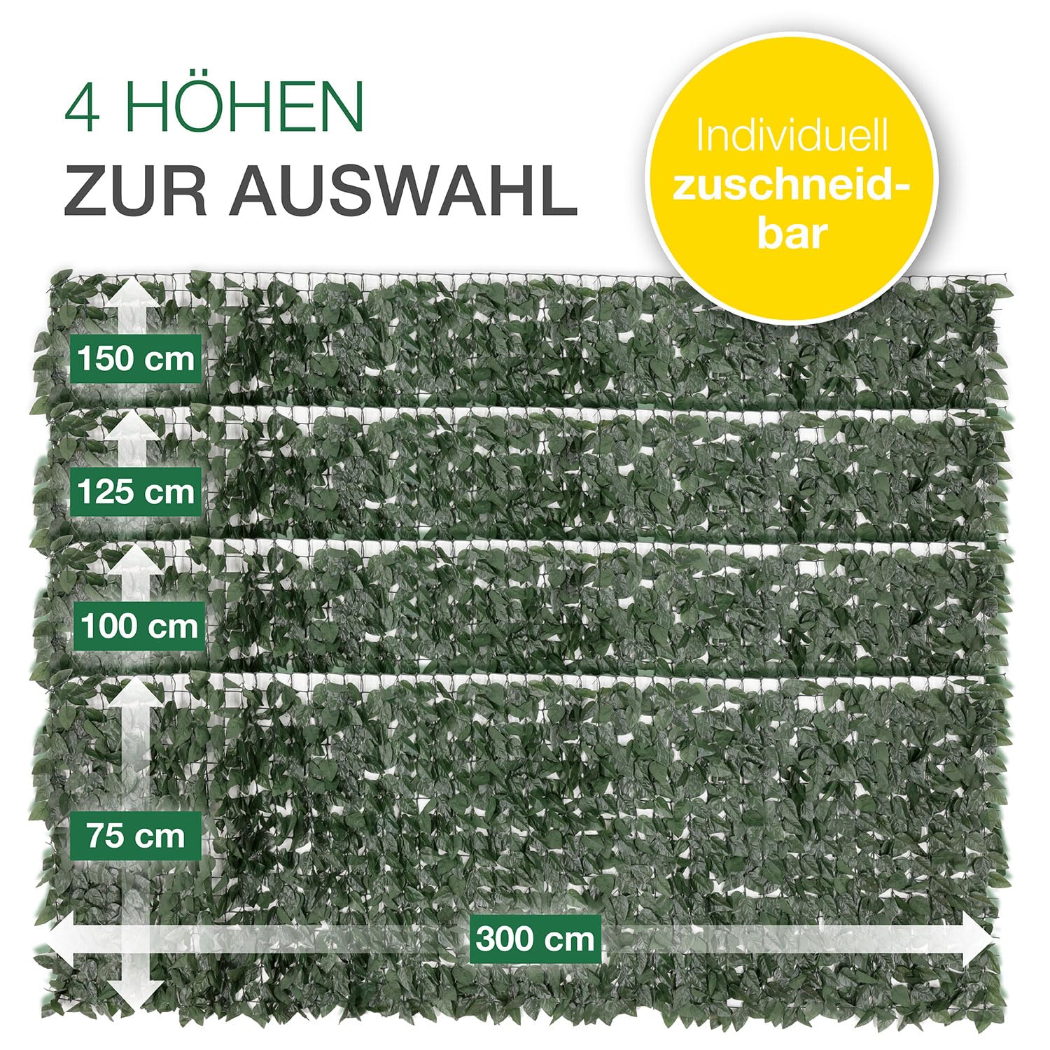 ELONEO Balkon Sichtschutz wetterfest 300x100cm in Blätteroptik, Balkonverkleidung inkl. 20 Kabelbindern, Sichtschutz Zaun, Sichtschutz Garten, Sichtschutz Terasse, grün
