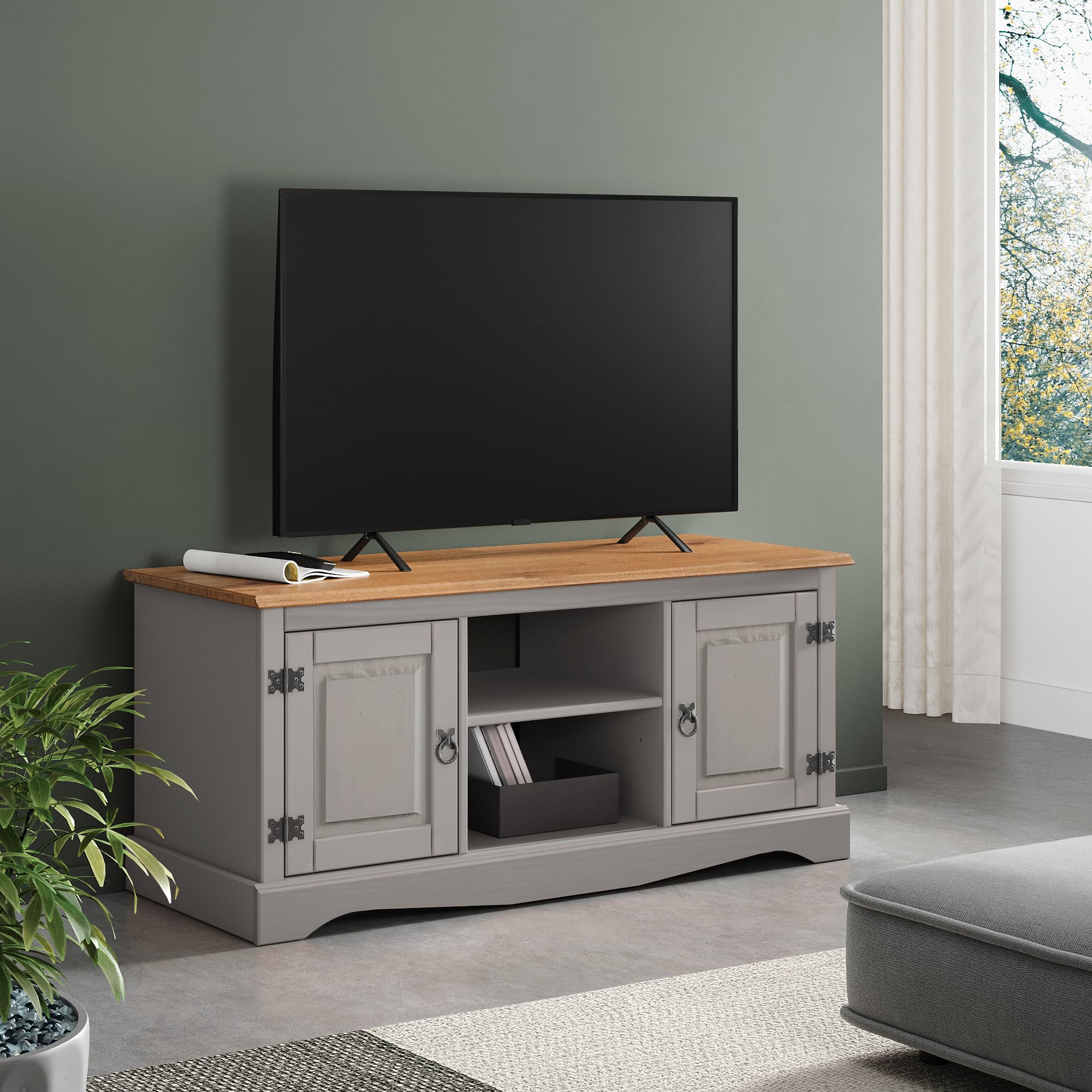 Corona Grey Wax 2 Door Media TV Unit - Distressed Grey Wax