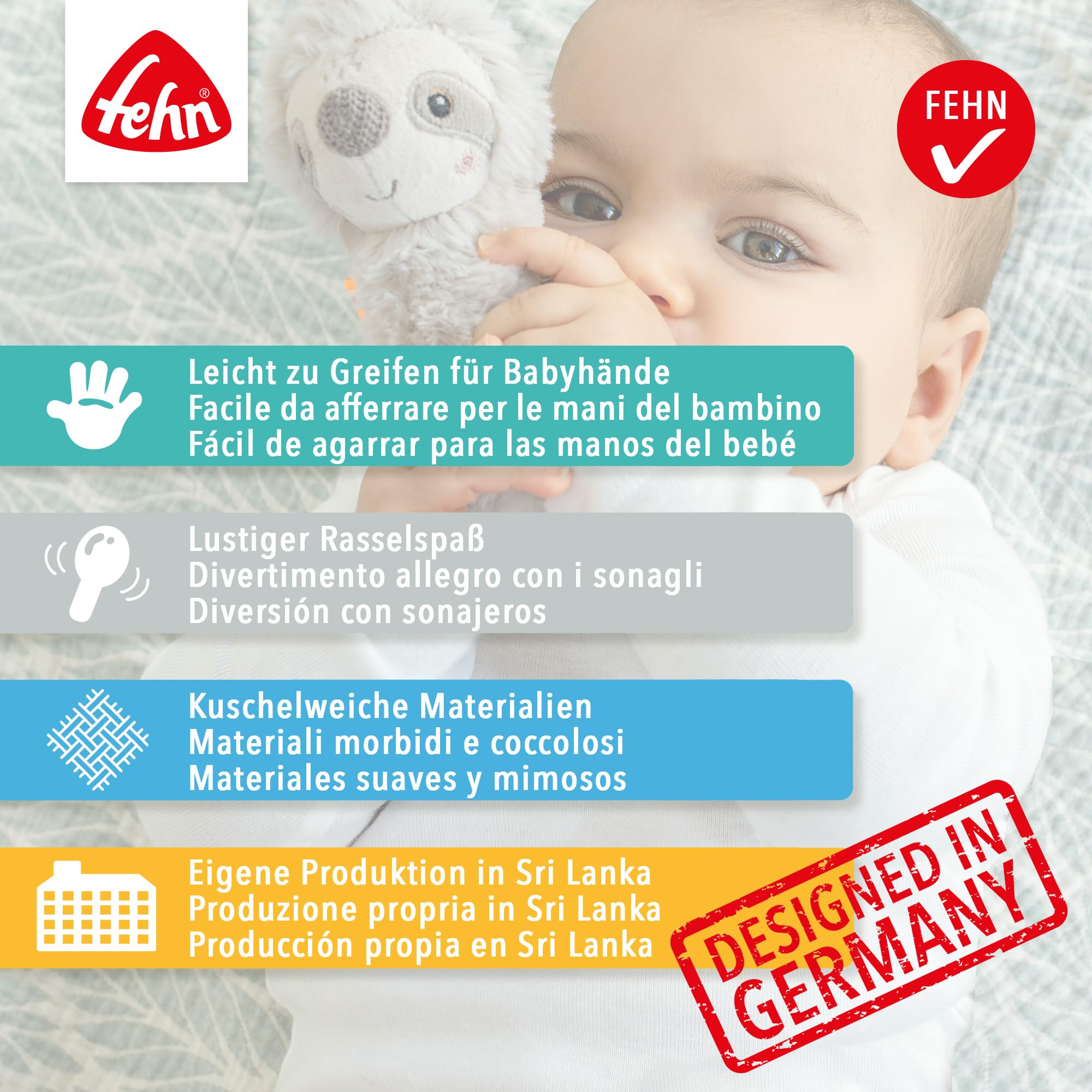 Fehn Chaussettes Hochet Hibou – Bébé 0-12 Mois – Motricité, Sons, Douceur – Lavable 30° – Jouet Éveil Sensoriel