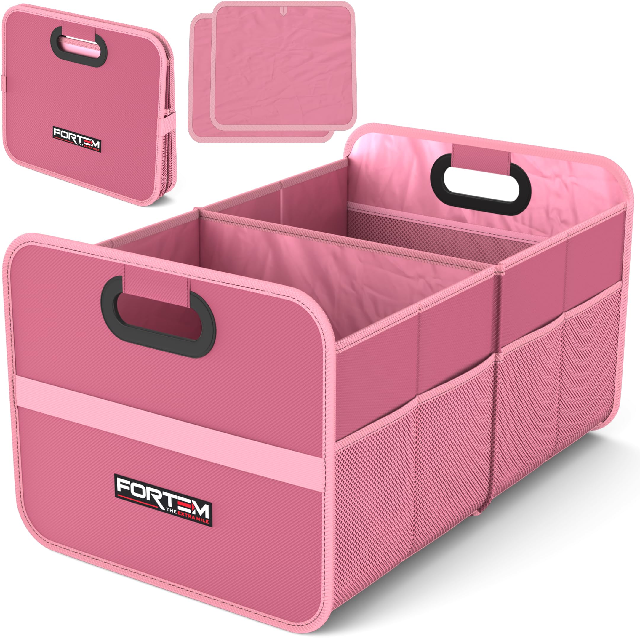 FORTEM Car Boot Organiser, Collapsible Two Compartment Organizer, Foldable SUV & Truck Storage for Car Accessories for Women Men, Non Slip Bottom, Sturdy Side Walls, Strong Handles, 50L