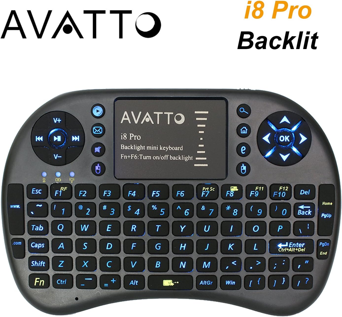 AVATTO i8 Pro LED Backlit 2.4GHz Wireless Portable Mini Keyboard and Mouse for Smart TV Android TV Box Laptop PC Raspberry Pi 3 PS4 XBox One