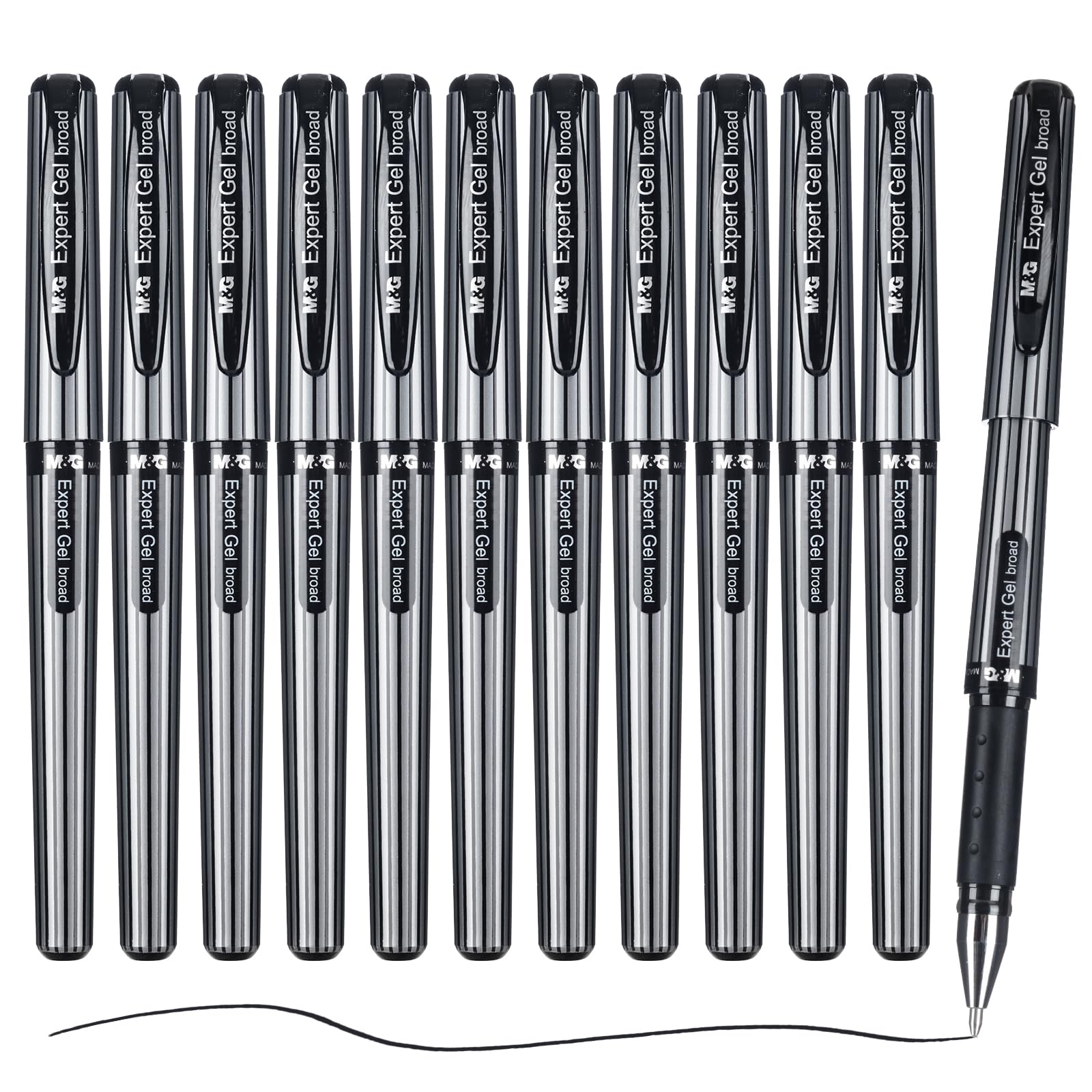 M&G Gel Pens, 1.0mm Black Ink Gel Pens Bold Point, Quick Dry Gel Ink Pens Bulk Smooth Writing with Soft Anti-Slip Grip & Plug-In Cover for Journaling