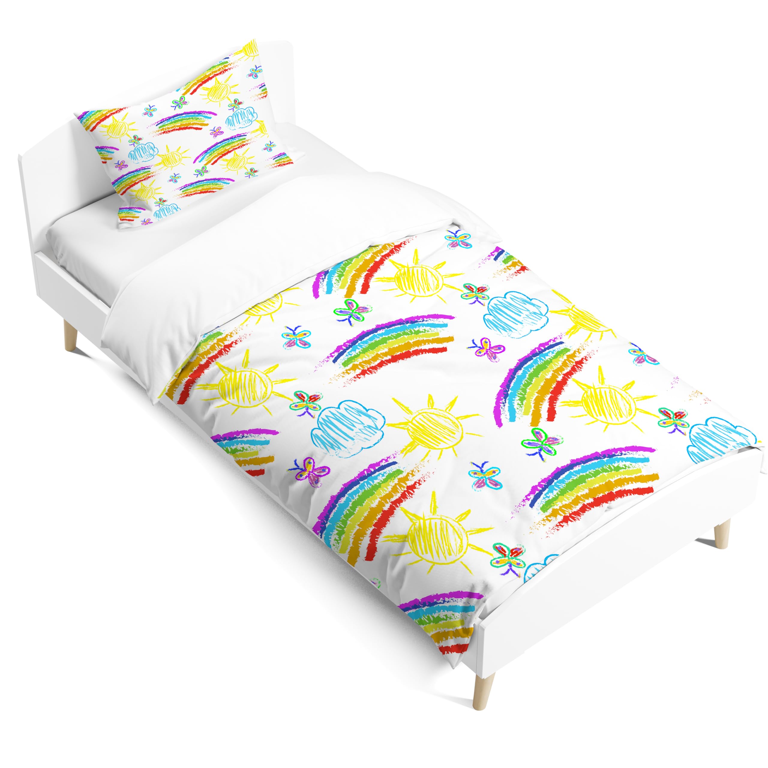 PORJDN Rainbow Girls' Children's Bedding Set, Pillowcase 90 x 190 cm, Duvet Cover 40 x 60 cm